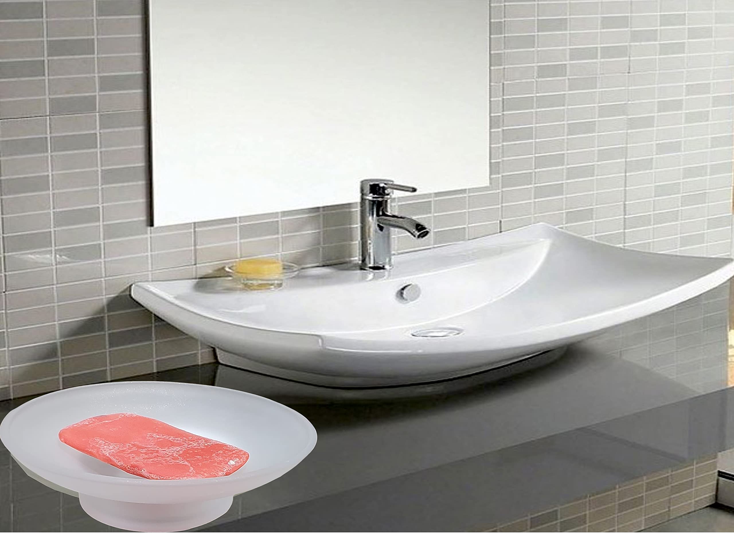 Pure Source India Glass Soap Dish - 3.25 Inch Bathroom & Kitchen Soap Holder - Perfect for Sink Countertops, Shower Shelves and Vanity Organizers