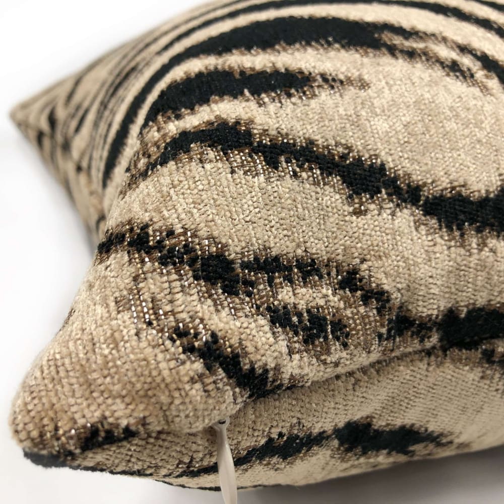 Soft Taupe Black Tiger Stripe Chenille Pillow Cover - Cozy Decorative Throw Pillow Case for Sofa, Bed, Couch - 18x18 Inches Home Decor Accent