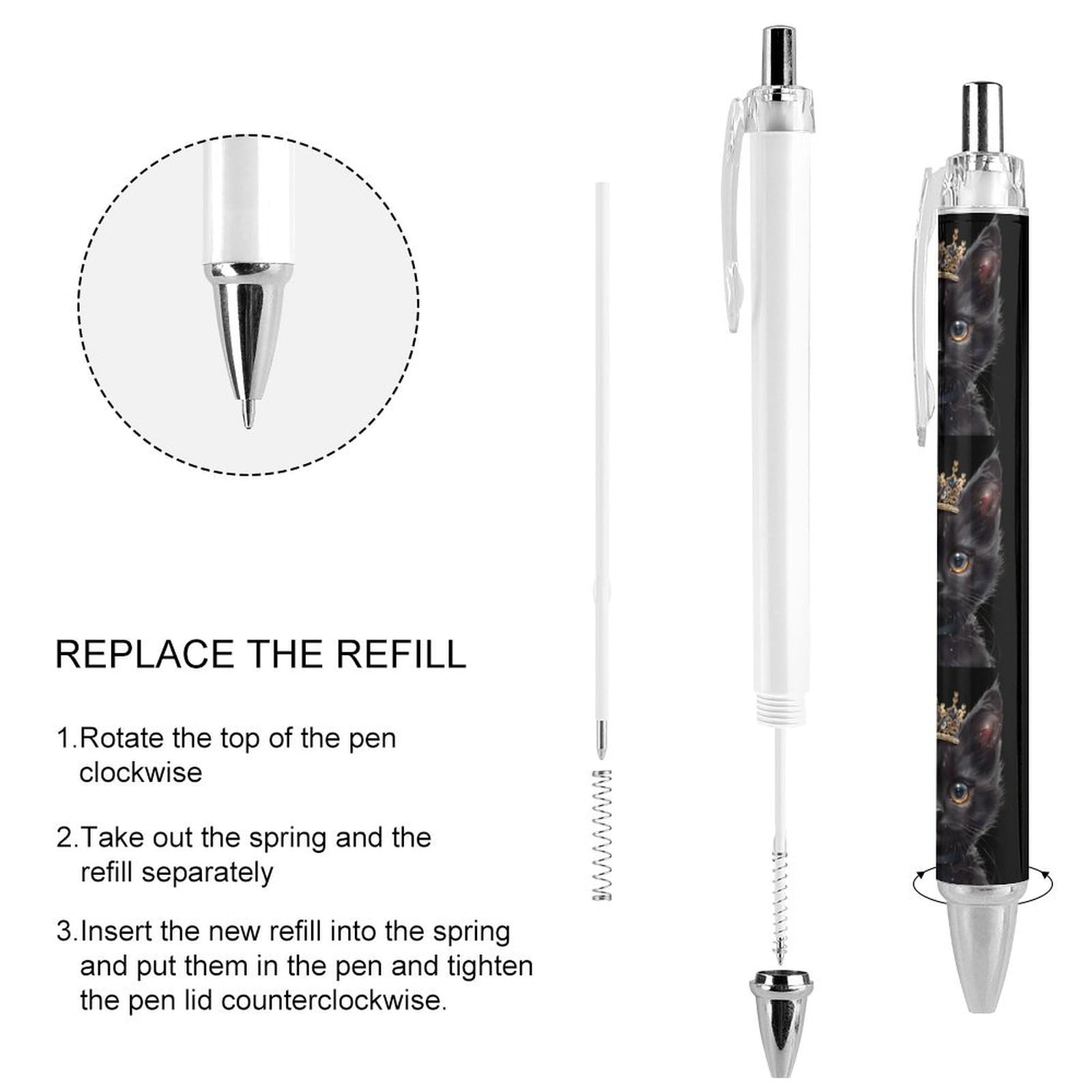 Black Cat with Crown Ballpoint Pens - Retractable Gel Pen 0.5mm Fine Point Black Ink for Office, School & Home Use - Perfect for Writing, Note Taking & Gift Giving