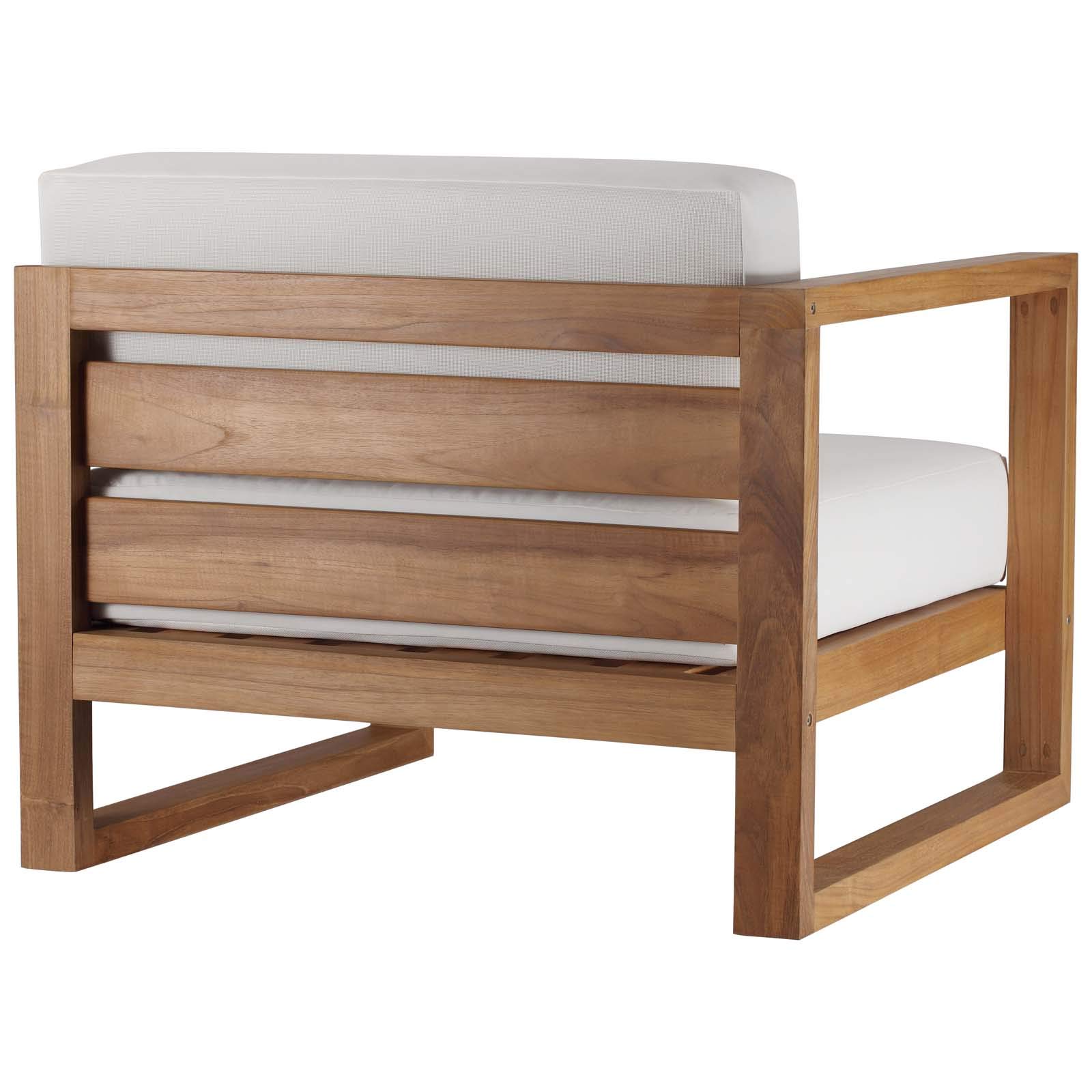 Modway EEI-4257-NAT-WHI-SET 4-Piece Teak Wood Patio Furniture Set with Sofa & Coffee Table in Natural White - Perfect for Outdoor Living, Garden, Poolside & Backyard Relaxation