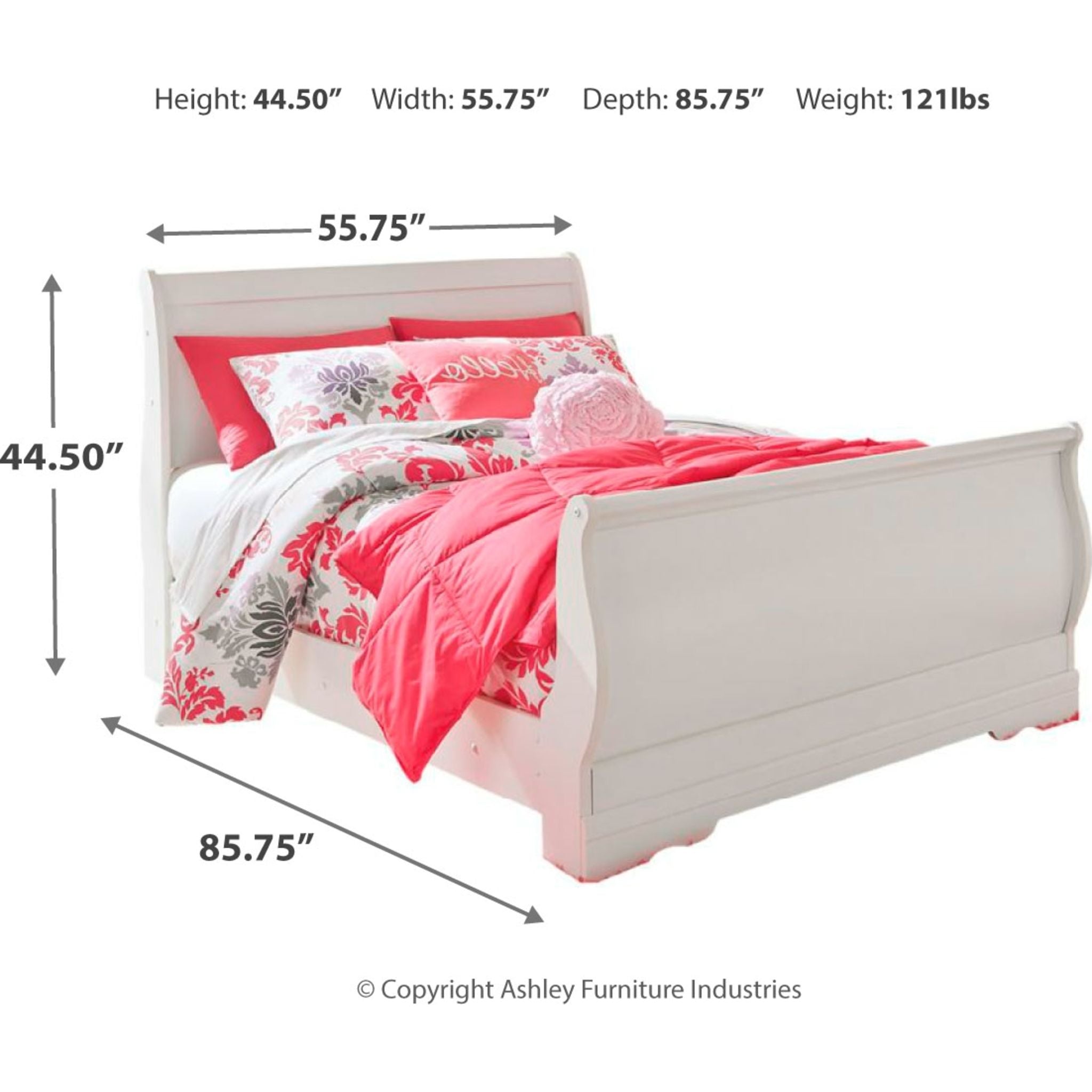 Anarasia White Sleigh Bed Frame - Queen Size, Modern Farmhouse Style, Solid Wood Construction for Bedroom Decor | Perfect for Master Bedroom, Guest Room & Cozy Retreat