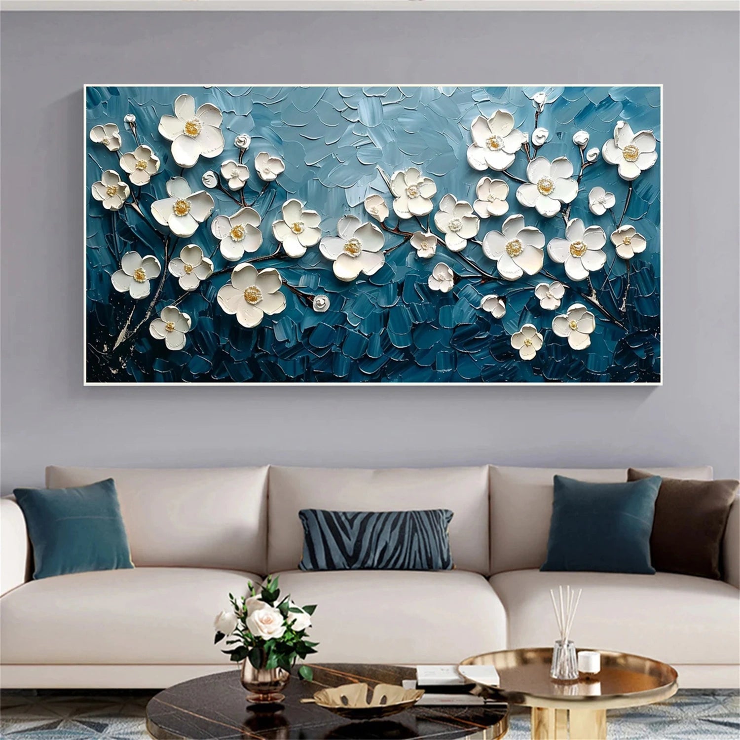 Flower and Tree Painting #FT117 - Handmade Canvas Art for Home & Office Decor | Perfect for Living Room, Bedroom, and Gift Giving