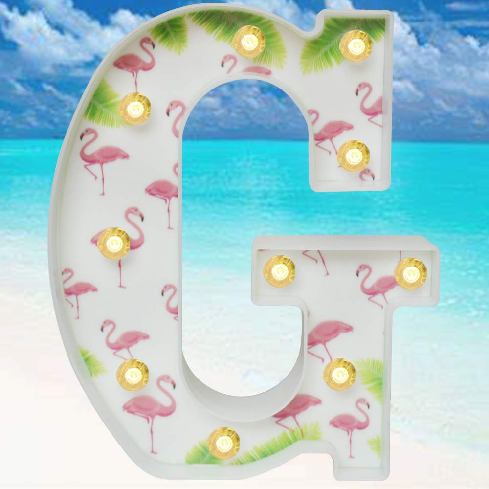 Pooqla Marquee LED Letter Sign Light - Tropical Luau Party Decor with Flamingos & Palm Trees for Hawaiian Theme, Birthday, Bedroom Wall, Table Centerpiece | Perfect for Beach Parties, Summer Weddings, and Home Decor
