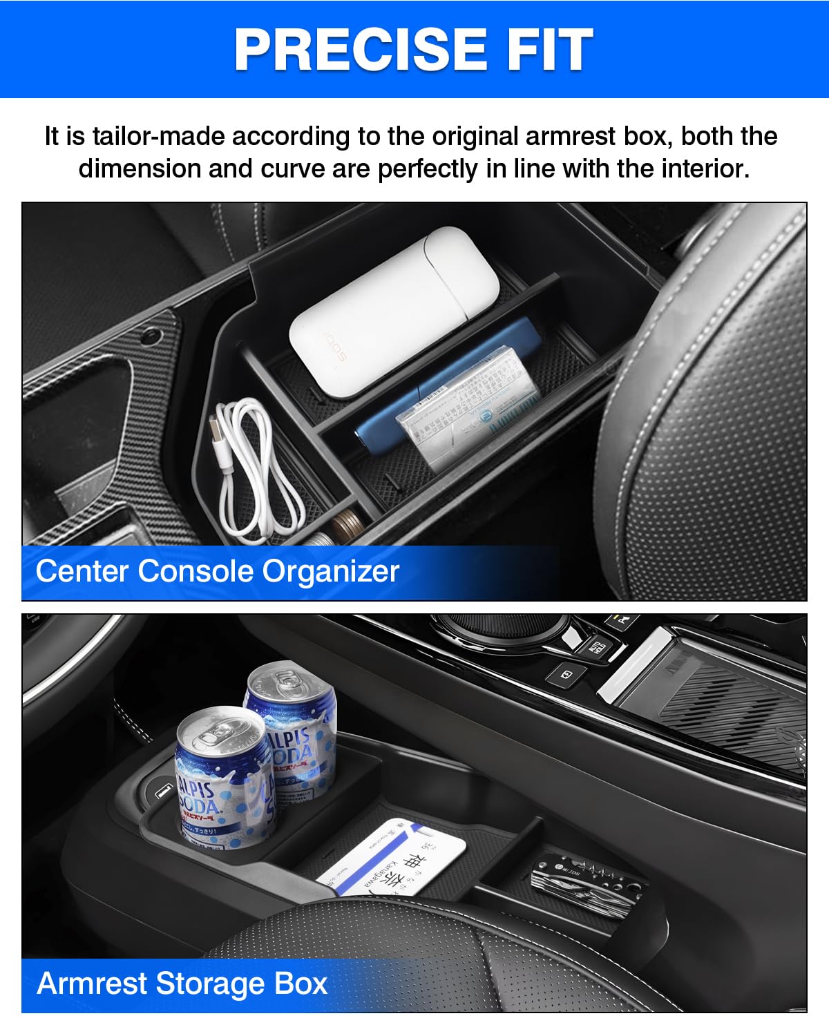 Autorder 2-Pack Center Console Organizer for Kia EV6 2022-2025 | Armrest Storage Box & Secondary Insert Tray | Car Accessories for Better Organization | Perfect for Road Trips & Daily Commute