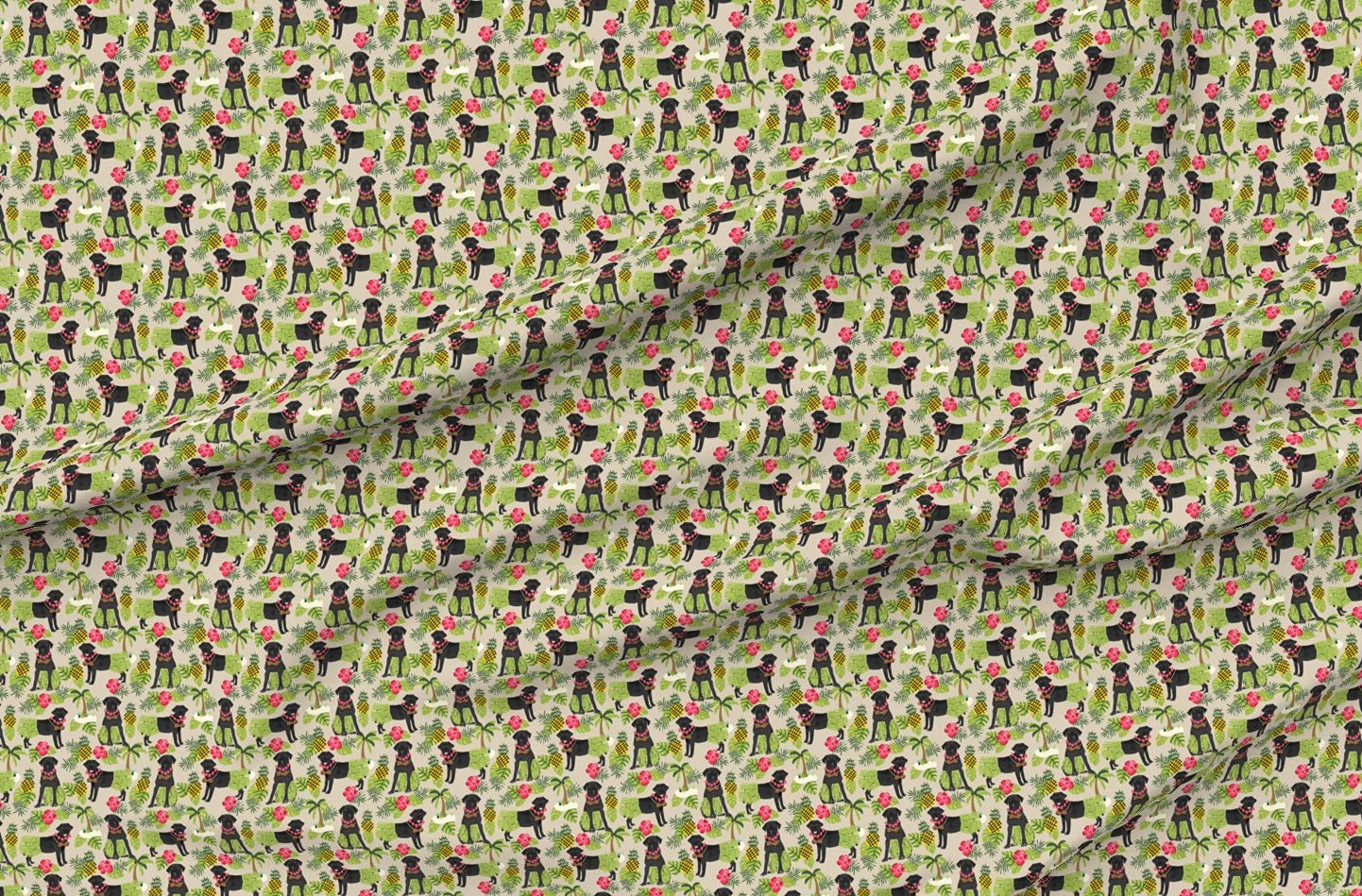 Black Lab Tropical Hawaii Islands Dog Breed Tan Labrador Retriever Printed Minky Fabric by The Yard - Soft Plush Material for Sewing Baby Blankets, Quilt Backing & DIY Crafts - Perfect for Nursery Decor, Pet Accessories & Home Textile Projects