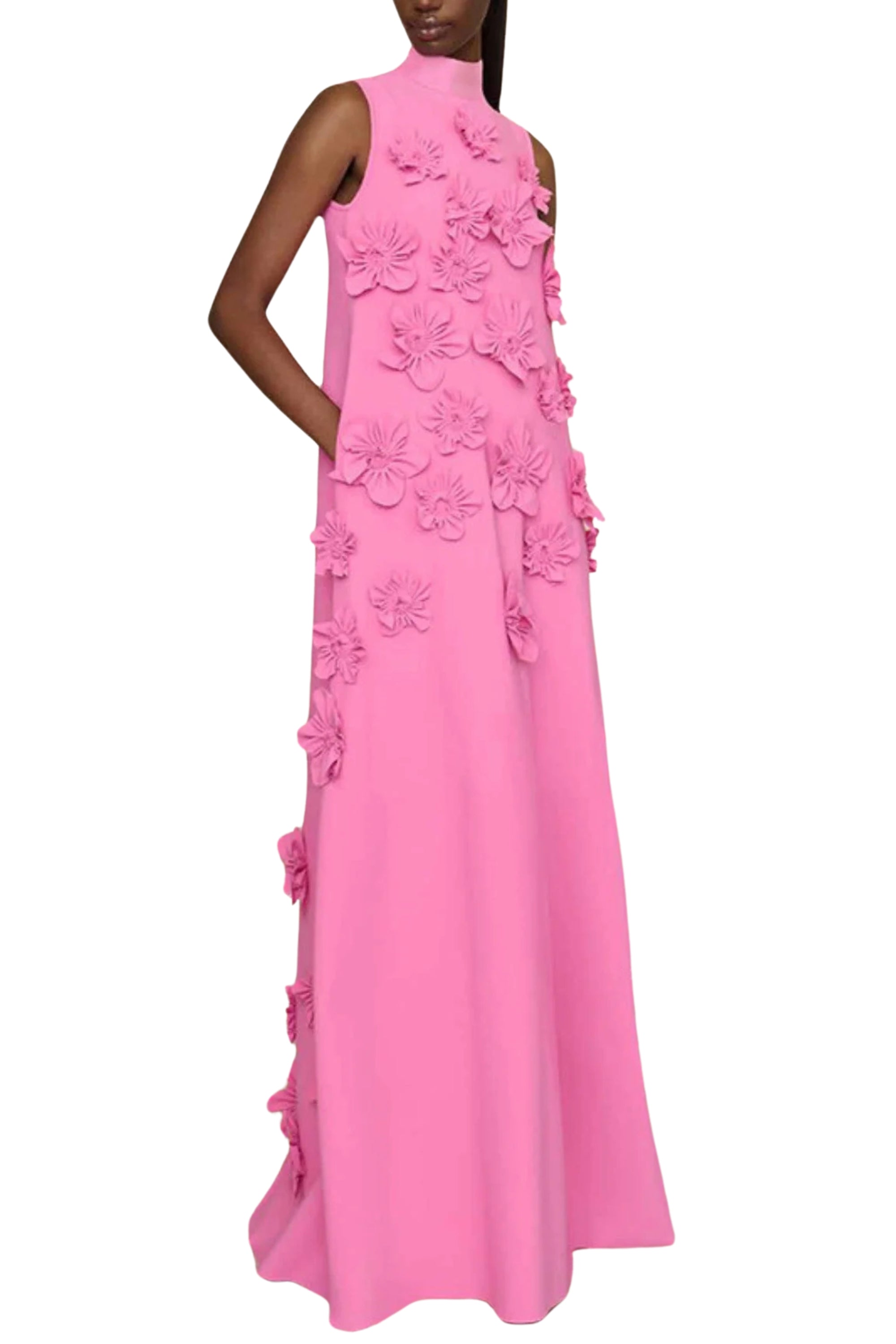 ANNONA Pink Floral Embroidered Maxi Dress - Elegant Summer Beach Wedding Party Wear