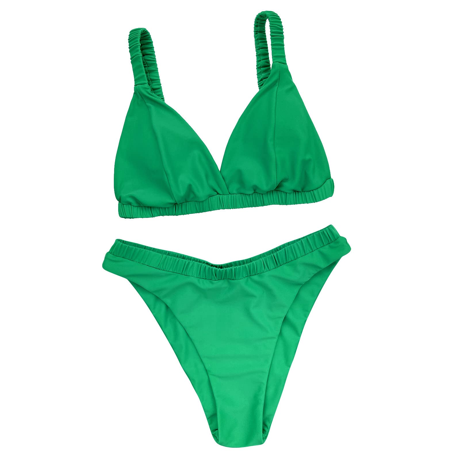 Follure Women's Mid Waist Push Up Bikini Set - Sexy V Neck Twist Two Piece Swimsuit Solid Bathing Suit for Beach, Pool Party & Summer Vacation