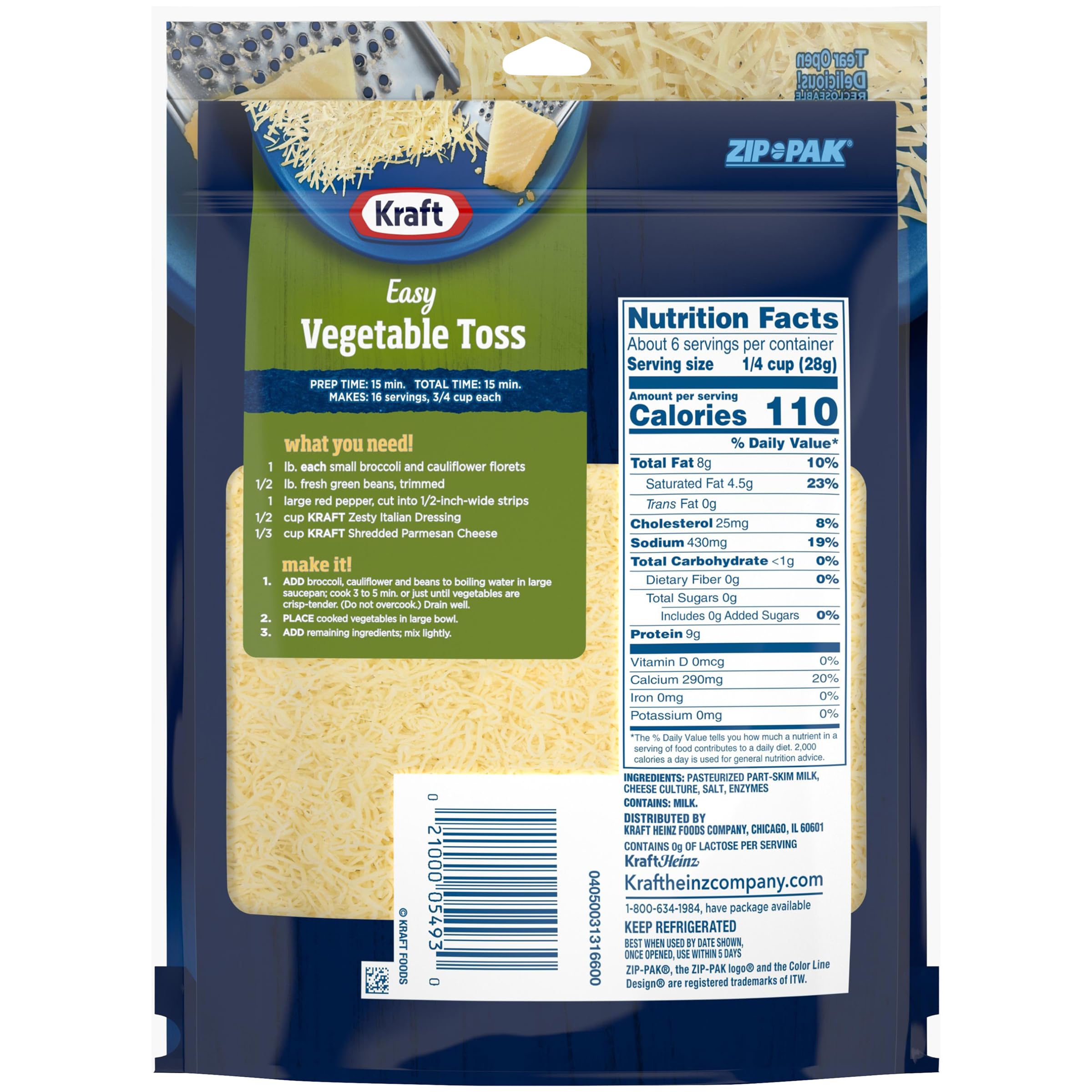 Kraft Finely Shredded Natural Parmesan Cheese - 6 oz Resealable Pouch | Perfect for Pasta, Pizza & Salads | Premium Grated Italian Cheese for Cooking & Baking