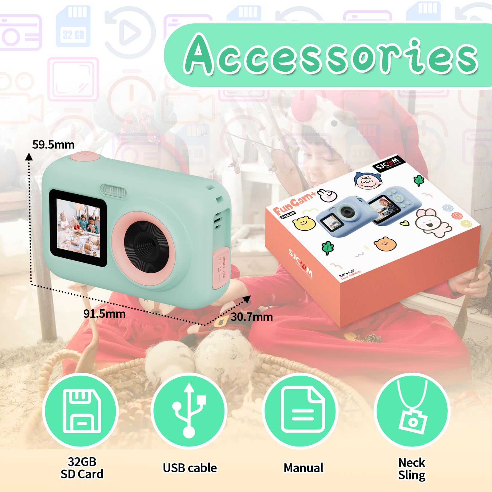 SJCAM Kids Camera with Dual Screen - 1080P HD 44MP Digital Video Camera for Children Ages 3-10, Perfect Christmas & Birthday Gift for Boys & Girls - Portable Toy Camera for Toddlers (Great for Travel, Parties & Outdoor Adventures)