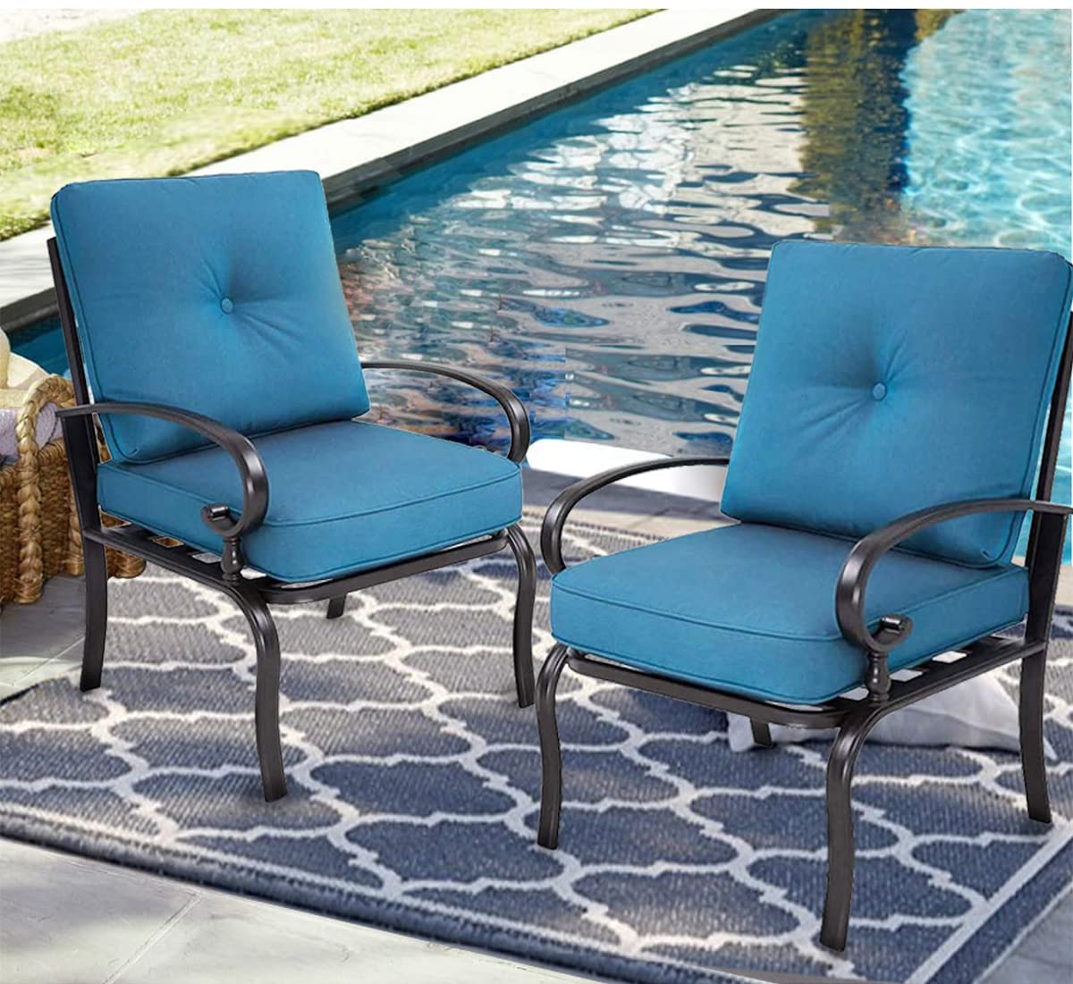 Oakmont 2-Piece Outdoor Patio Bistro Set - All-Weather Metal Dining Chairs for Garden, Balcony & Backyard (Peacock Blue) - Perfect for Relaxing, Entertaining & Outdoor Dining