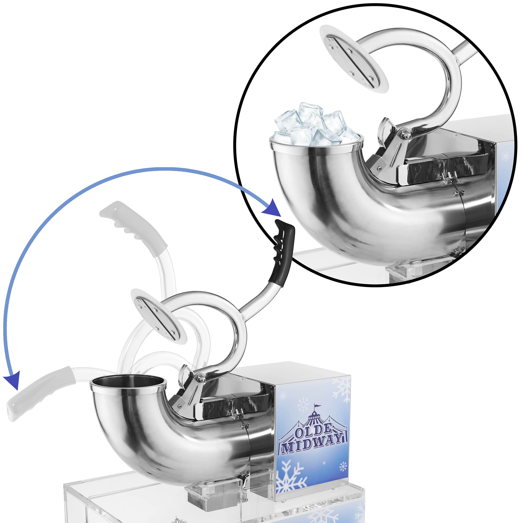 Olde Midway Commercial Snow Cone Machine - Heavy Duty Shaved Ice Maker with Stainless Steel Scoop for Parties, Events & Concessions