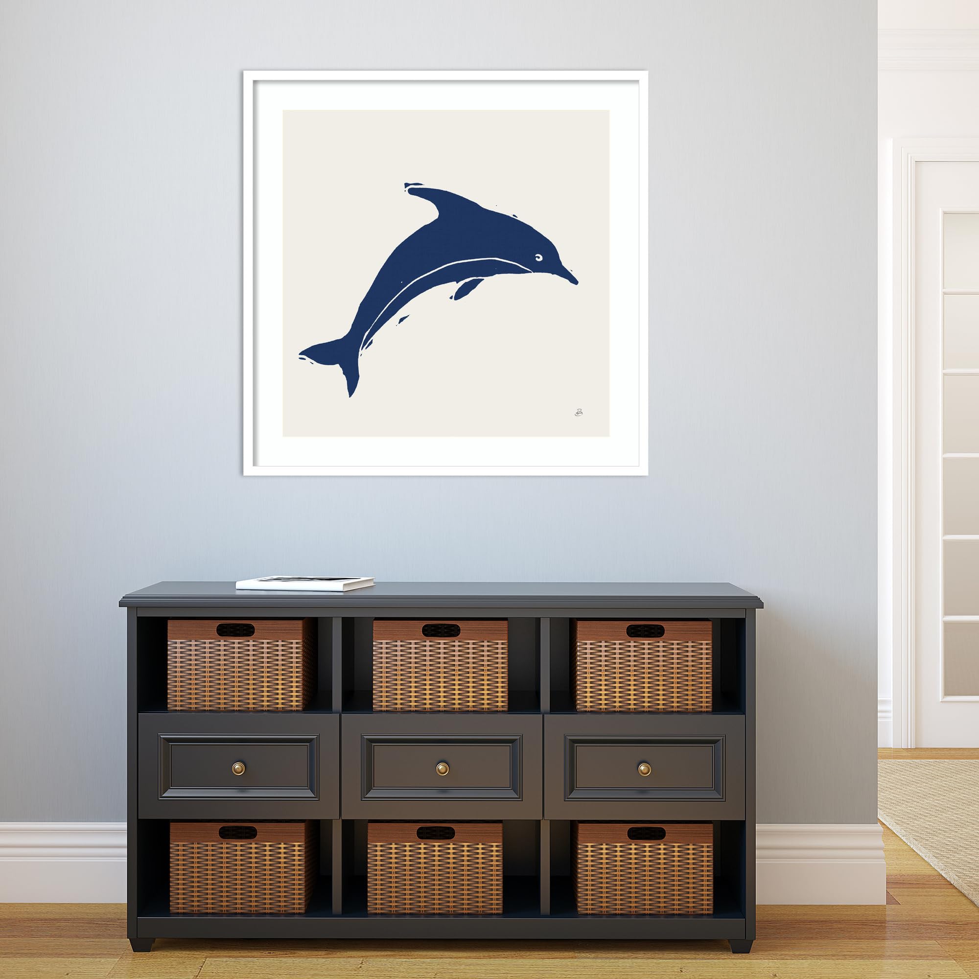 Amanti Art Framed Wall Art Print 33x33 Primitive Sea VIII Navy by Daphne Brissonnet - Coastal Beach Wall Decor, Modern Contemporary Painting for Living Room, Bedroom, Bathroom - Perfect for Nautical Theme Home & Office Decoration