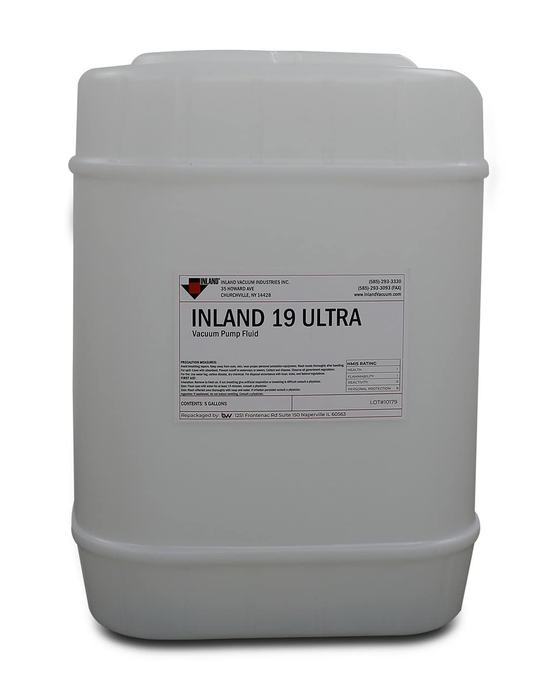 Inland 19 Ultra Semi-Synthetic Vacuum Pump Oil - 5 Gallon for HVAC, Refrigeration & Industrial Equipment - High Performance Lubricant for Rotary Vane Pumps
