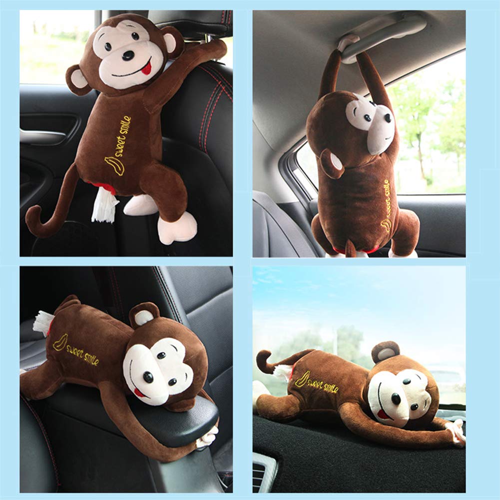 Creative Monkey Hanging Tissue Box Cover - Cartoon Car Tissue Paper Holder for Home, Bathroom & Auto - Brown Napkin Storage Organizer - Perfect for Road Trips, Office & Daily Use