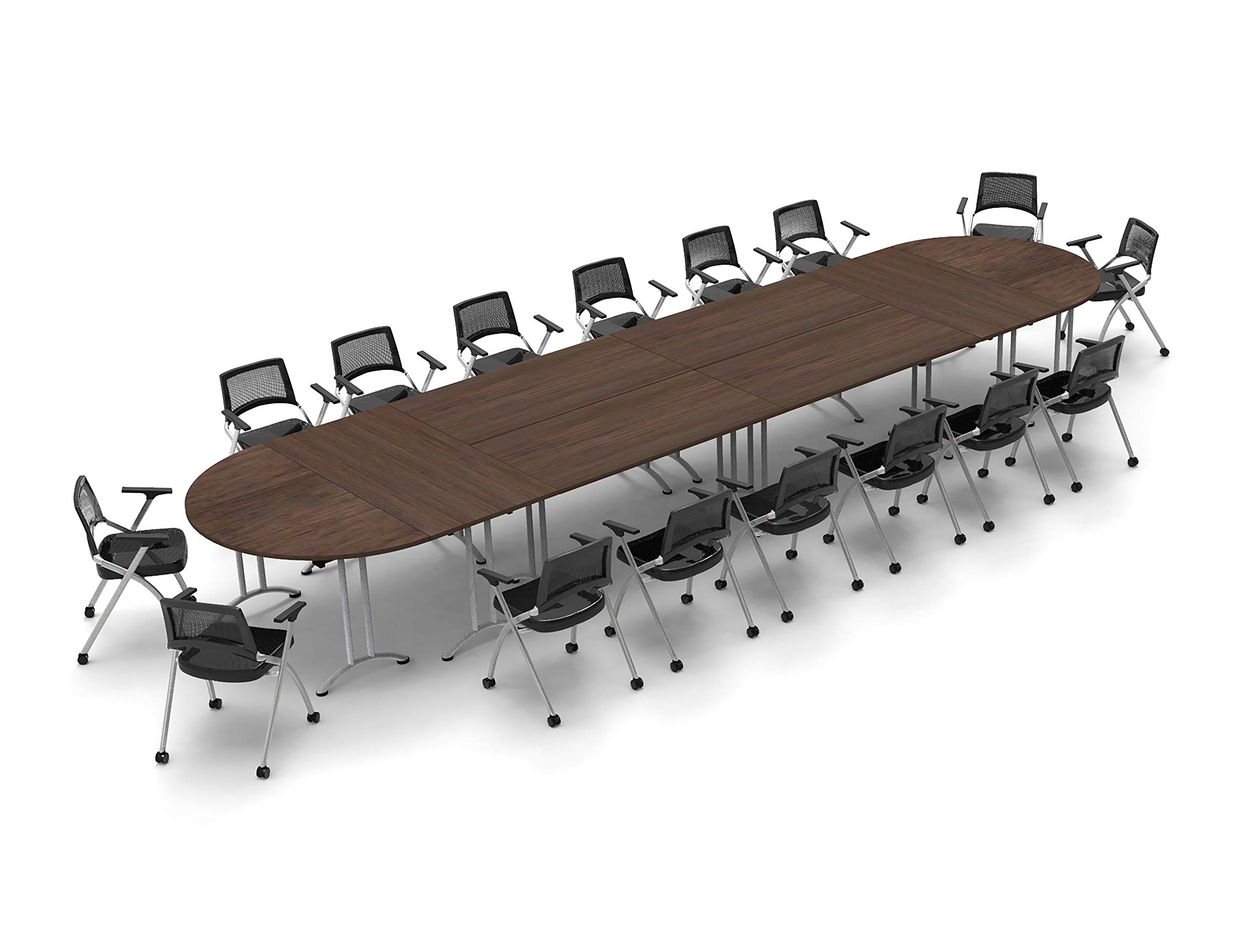 16-Person Folding Conference Table with Chairs - 24-Piece Set in Java Color for Meetings, Seminars & Classrooms | Space-Saving Foldable Design for Easy Storage | Ideal for Office, School & Event Spaces