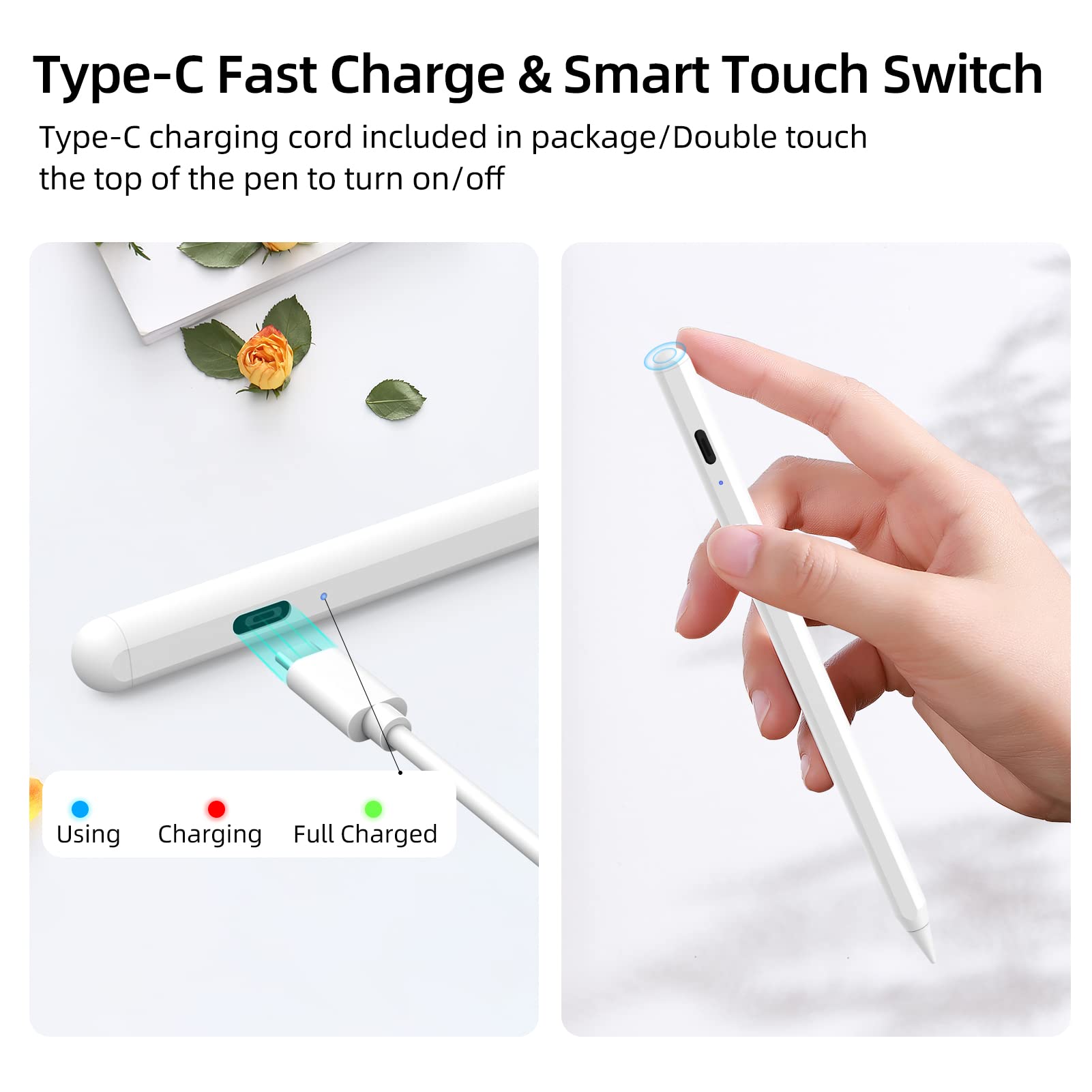 JUQITECH Stylus Pen for iPad with Palm Rejection - Compatible with iPad Pro 11/13/12.9 inch (2018-2024), iPad 10th/9th/8th/7th/6th Gen, iPad Air 5th/4th/3rd Gen, iPad Mini 6th/5th Gen - Perfect for Drawing, Note-Taking & Digital Art