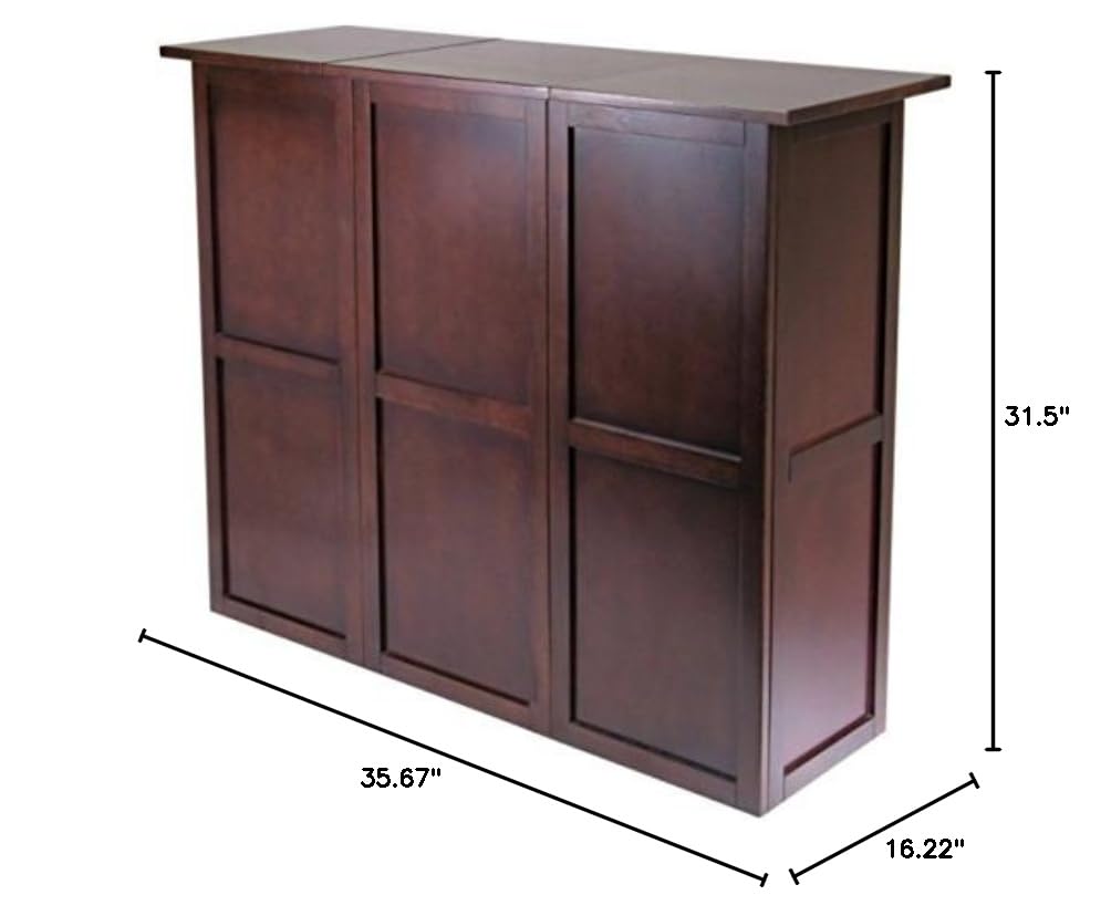 Ergode Newport Expandable Wine Bar Countertop with Hanging Glass Rack - Solid Wood Walnut Finish - Holds 9 Bottles, Drawer & Open Shelf Storage - Perfect for Home Bar, Kitchen Island, or Dining Room Decor (94350-VV)
