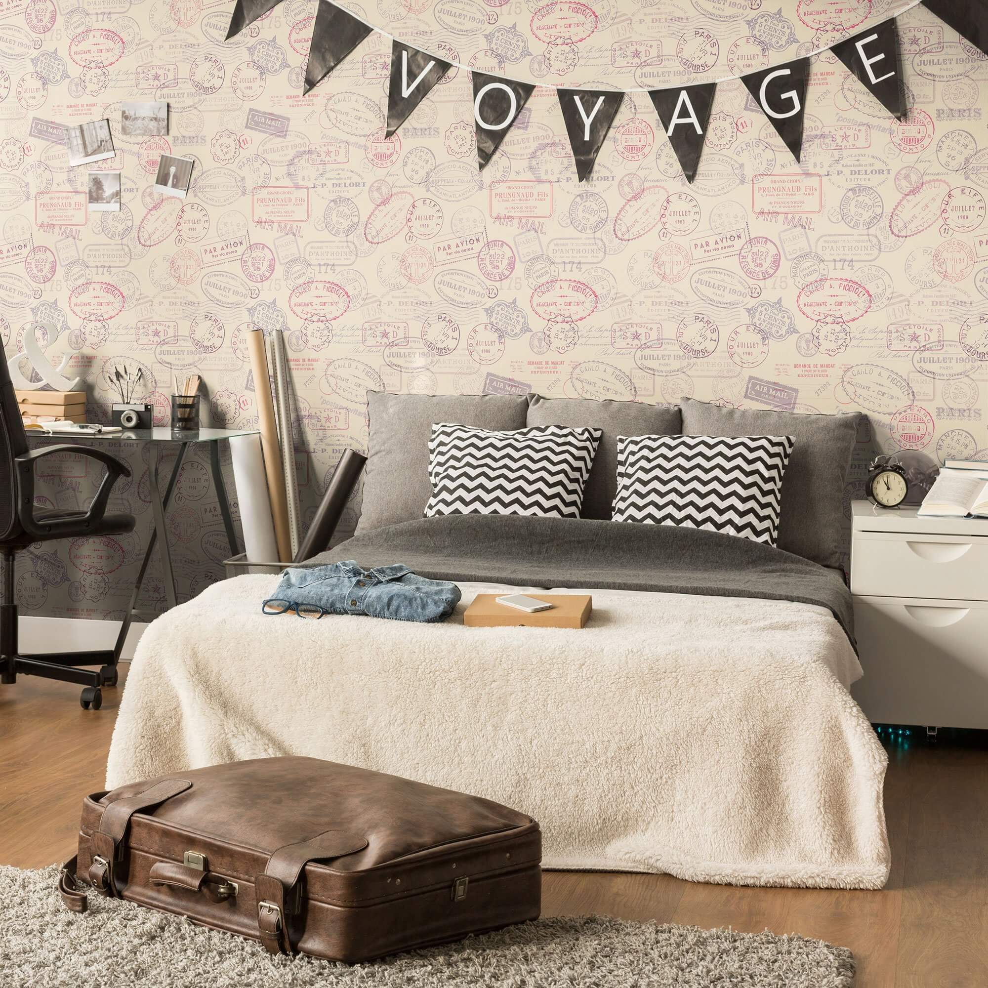 Brown Travel-Themed Peel and Stick Removable Wallpaper - Self-Adhesive Decorative Wall Covering for Bedroom, Living Room, Office & Dorm Decor
