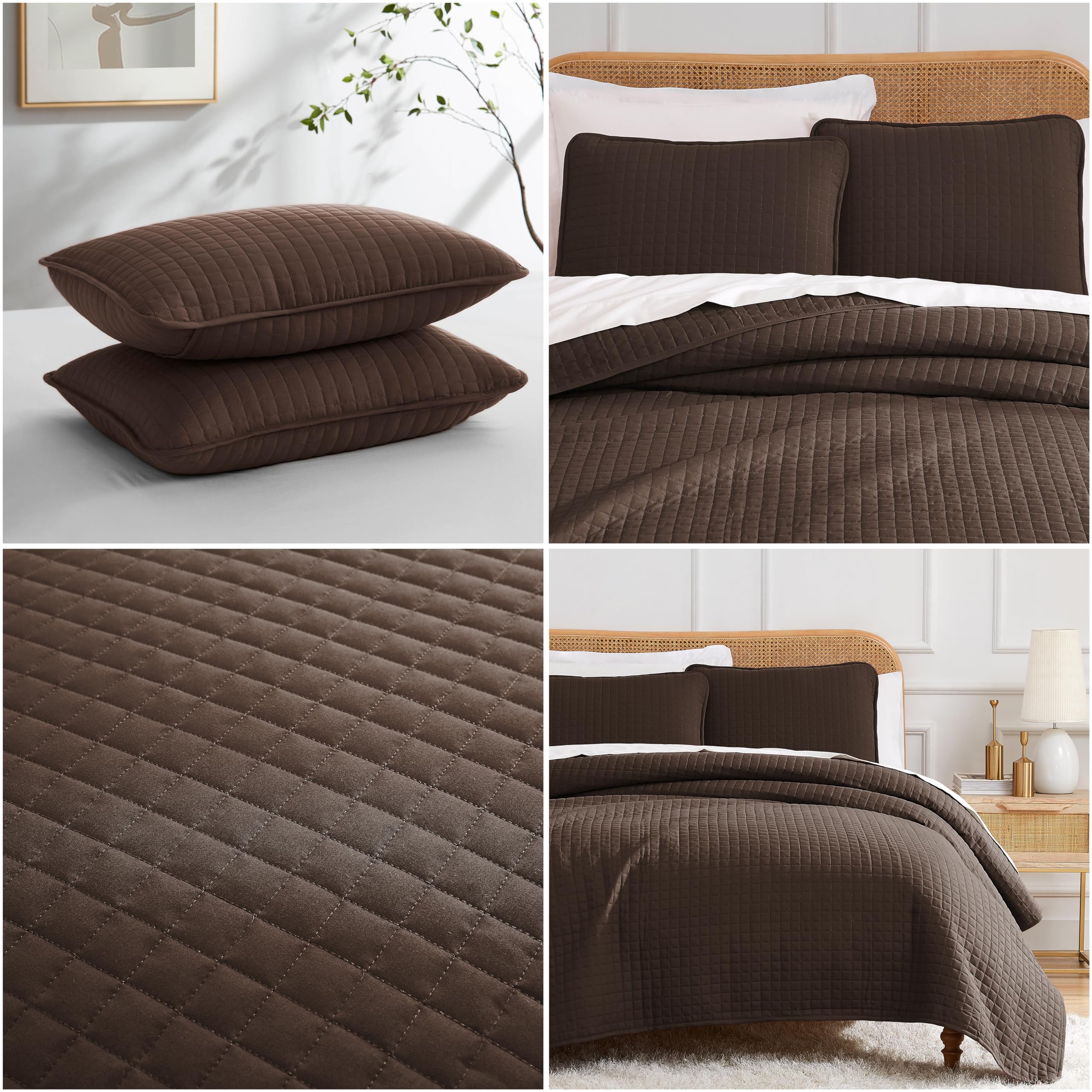 Southshore Fine Living Twin XL Quilt Bedding Set - Soft Lightweight Quilted Comforter with Matching Pillow Sham, Chocolate Brown Bedspread Coverlet | Perfect for Guest Rooms, Dorm Beds & Cozy Bedroom Decor