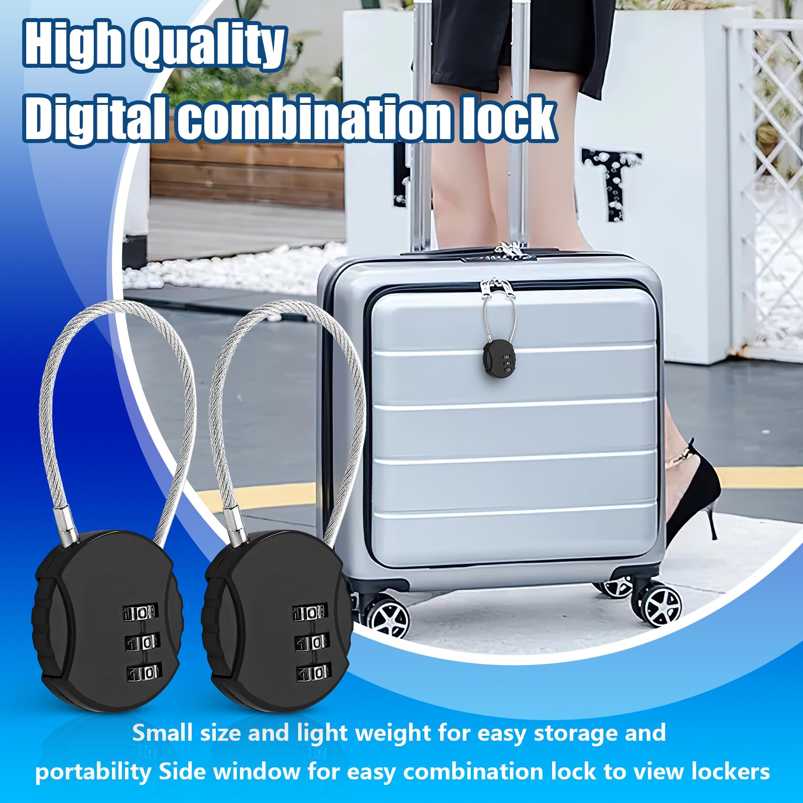2 Pack Mini Wire Rope Lock - Secure Luggage, Jewelry Box, Backpack & Gym Locker | Portable Combination Padlock for Travel, Storage & Sports Equipment Protection