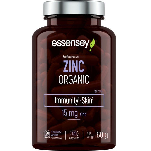 Essensey Organic Zinc Supplement 15mg - 120 Capsules for Immune Support, Skin Health & Energy Boost | Vegan, Non-GMO | Daily Wellness & Recovery
