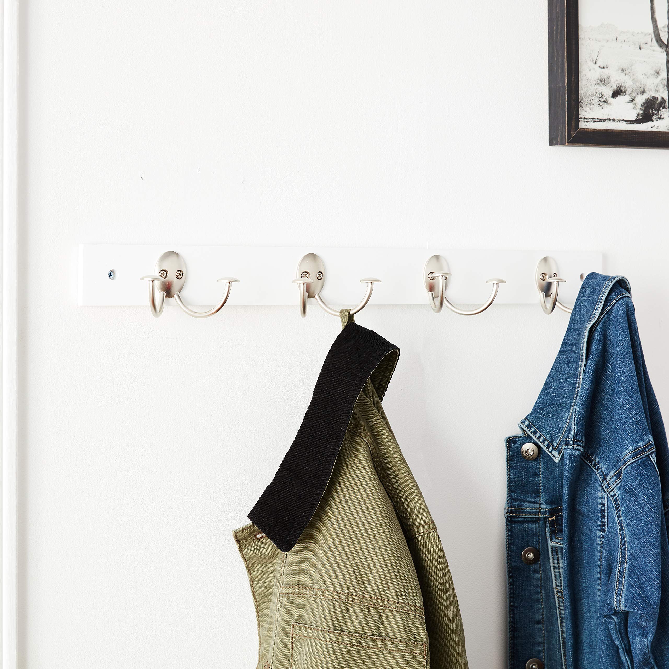 Spectrum Diversified Stratford Wall Mount Wood Rack - Entryway, Kitchen & Bathroom Organizer in Satin Nickel - Perfect for Hanging Towels, Hats & Keys in Home & Office Spaces