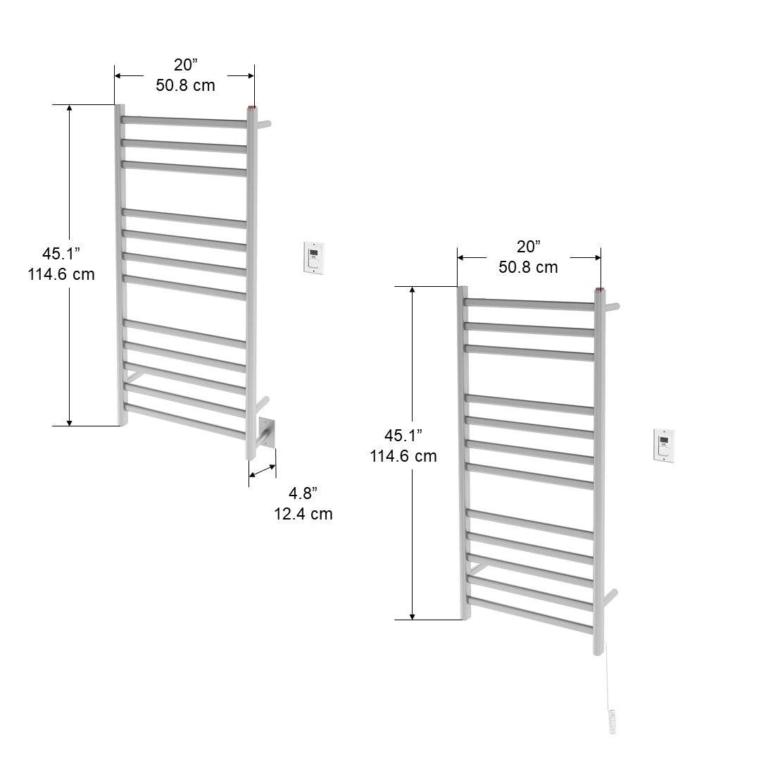Prima Dual XL 12 Bar Hardwired & Plug-in Stainless Steel Towel Warmer with Timer - Premium Bathroom Heated Towel Rack for Spa, Luxury Hotels and Home Use