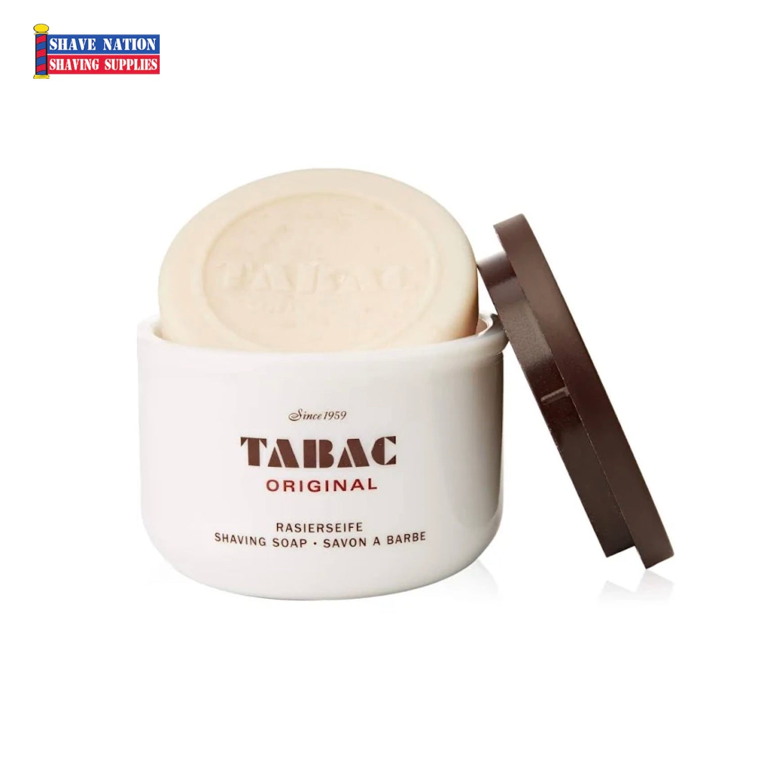 Premium Tabac Shaving Soap in Durable Ceramic Bowl - Classic Wet Shaving for Men, Perfect for Home Barbering & Grooming Rituals