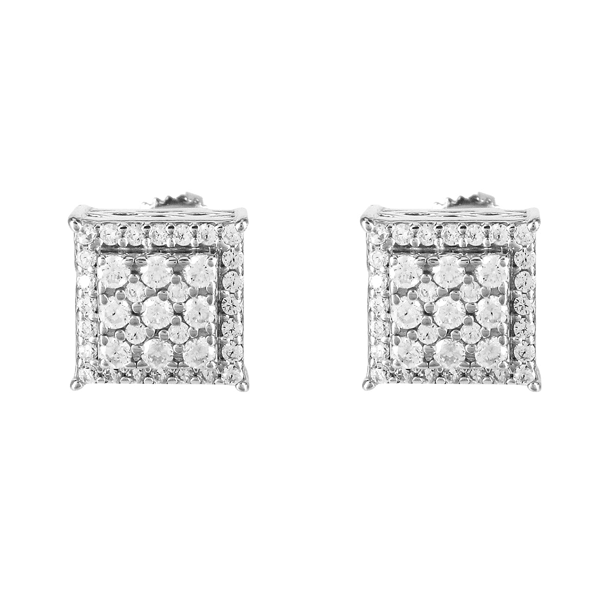 Sterling Silver Cubic Stud Earrings for Women - Screw Back Icy Square Earrings for Everyday Wear & Special Occasions