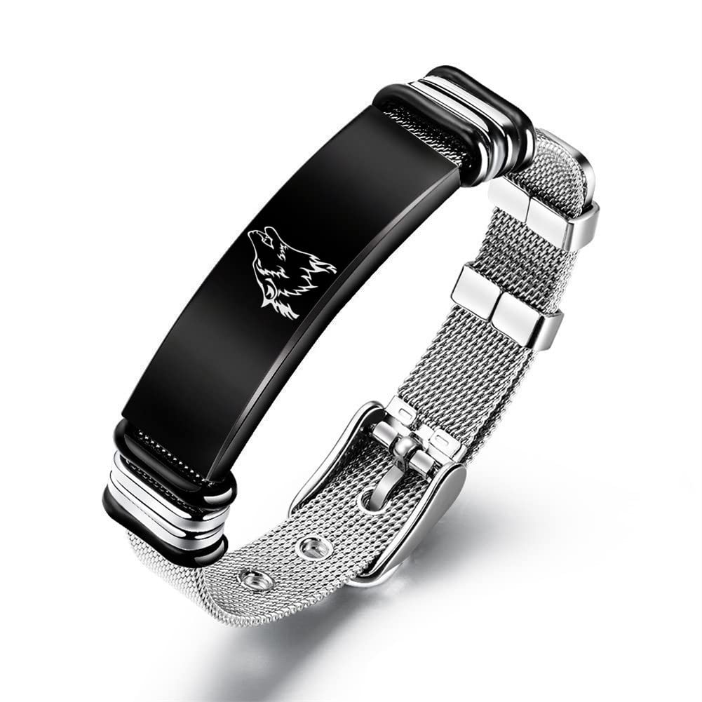 ForeverWill Viking Wolf Bracelet for Men & Women - Stainless Steel Wolf Head Cuff Bangle with Adjustable Mesh Band | Norse Jewelry Gift for Wolf Lovers | Perfect for Viking Cosplay, Medieval Fairs & Spiritual Wear