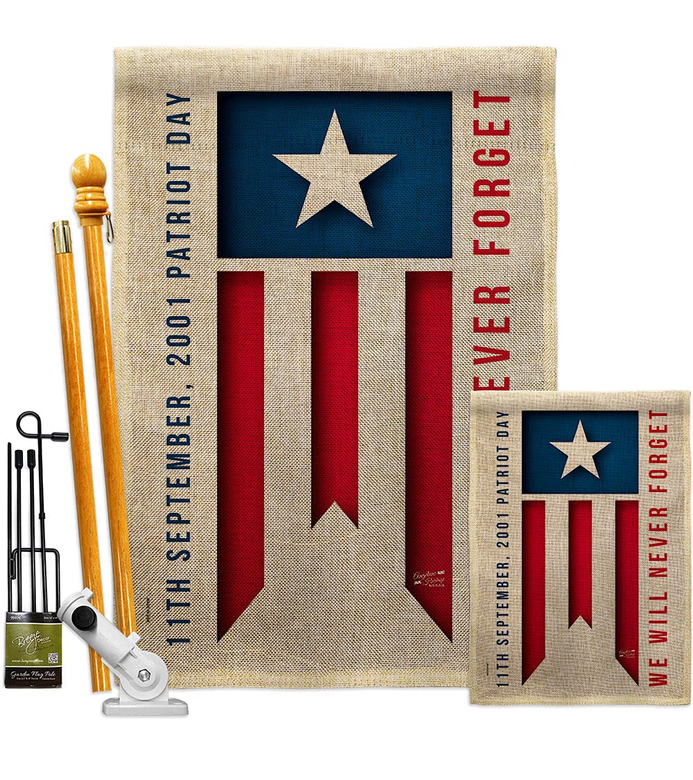 Patriotic Burlap Garden House Flags Kit - Double-Sided 28x40 Inch American Flag Yard Banner for 911 Day, Americana & World Peace Awareness - Made in USA | Perfect for Front Yard Decoration, Memorial Day & Patriotic Events