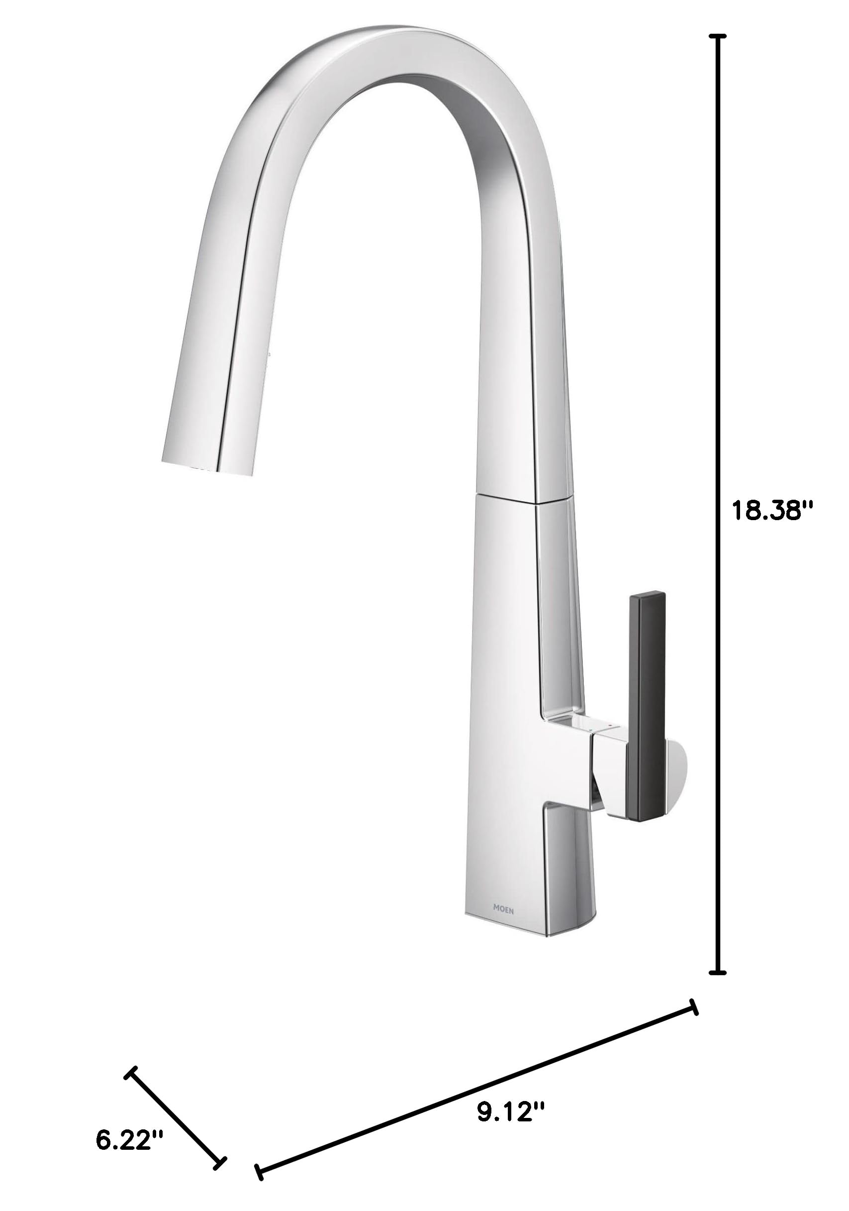 Moen S75005S Nio One-Handle Pull-Down Kitchen Faucet with Power Clean Spray - Chrome Finish & Secondary Handle Option - Perfect for Modern Kitchens & Easy Dishwashing