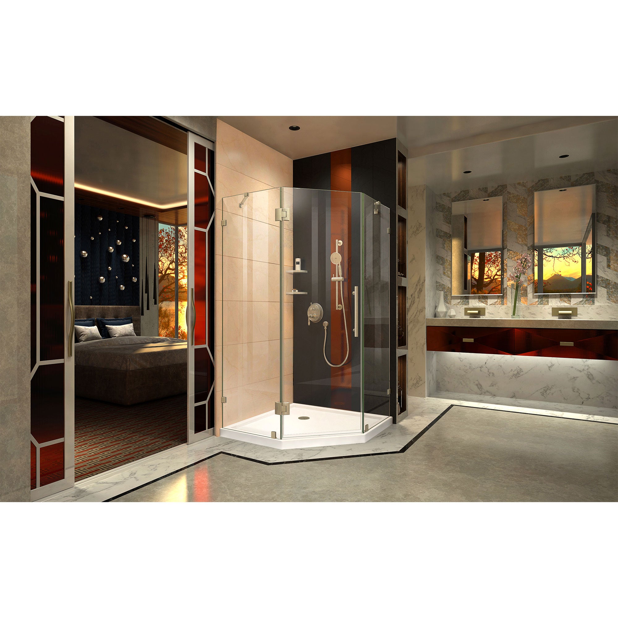 DreamLine Prism Lux 42x42x74.75 Inch Frameless Hinged Shower Enclosure with SlimLine Base Kit - Modern Bathroom Upgrade for Small Spaces & Luxury Homes