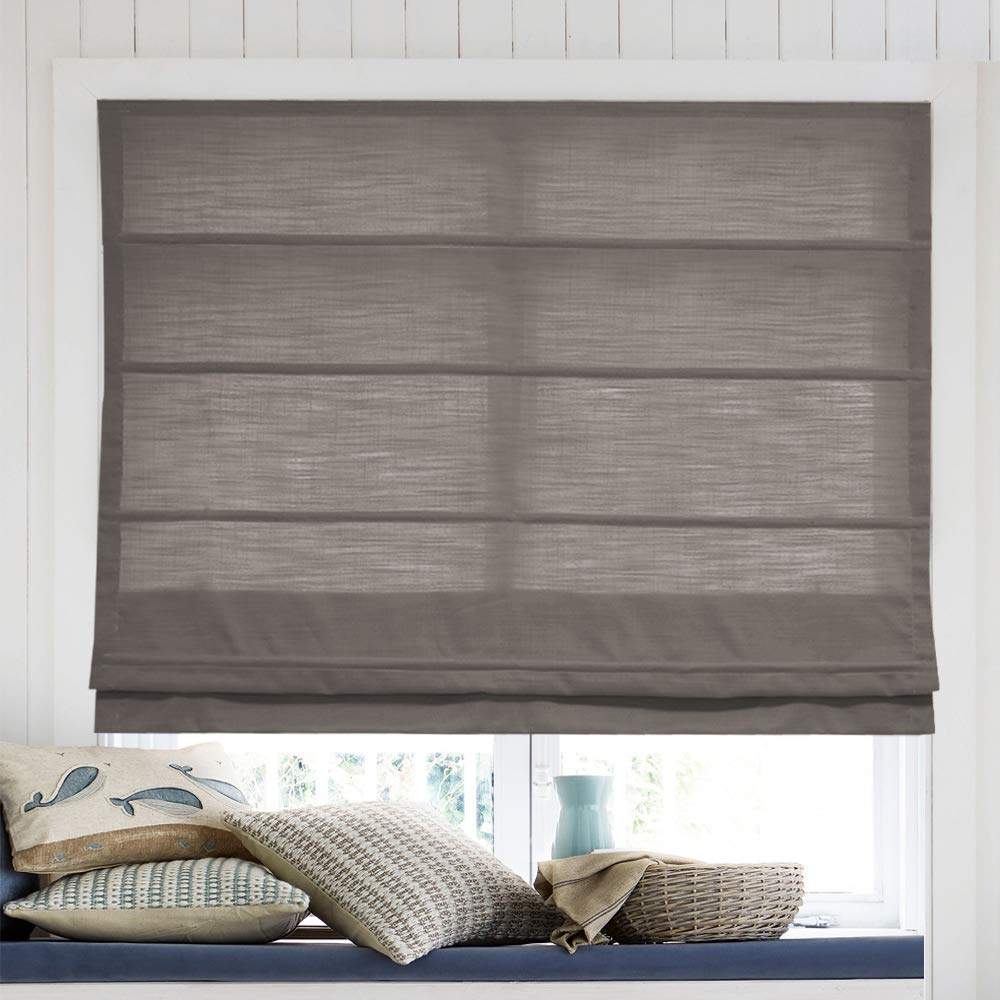 Custom Roman Shades Window Blinds - Light Filtering Coffee Fabric for Elegant Home & Office Decor | Perfect for Living Room, Bedroom, and Patio Doors