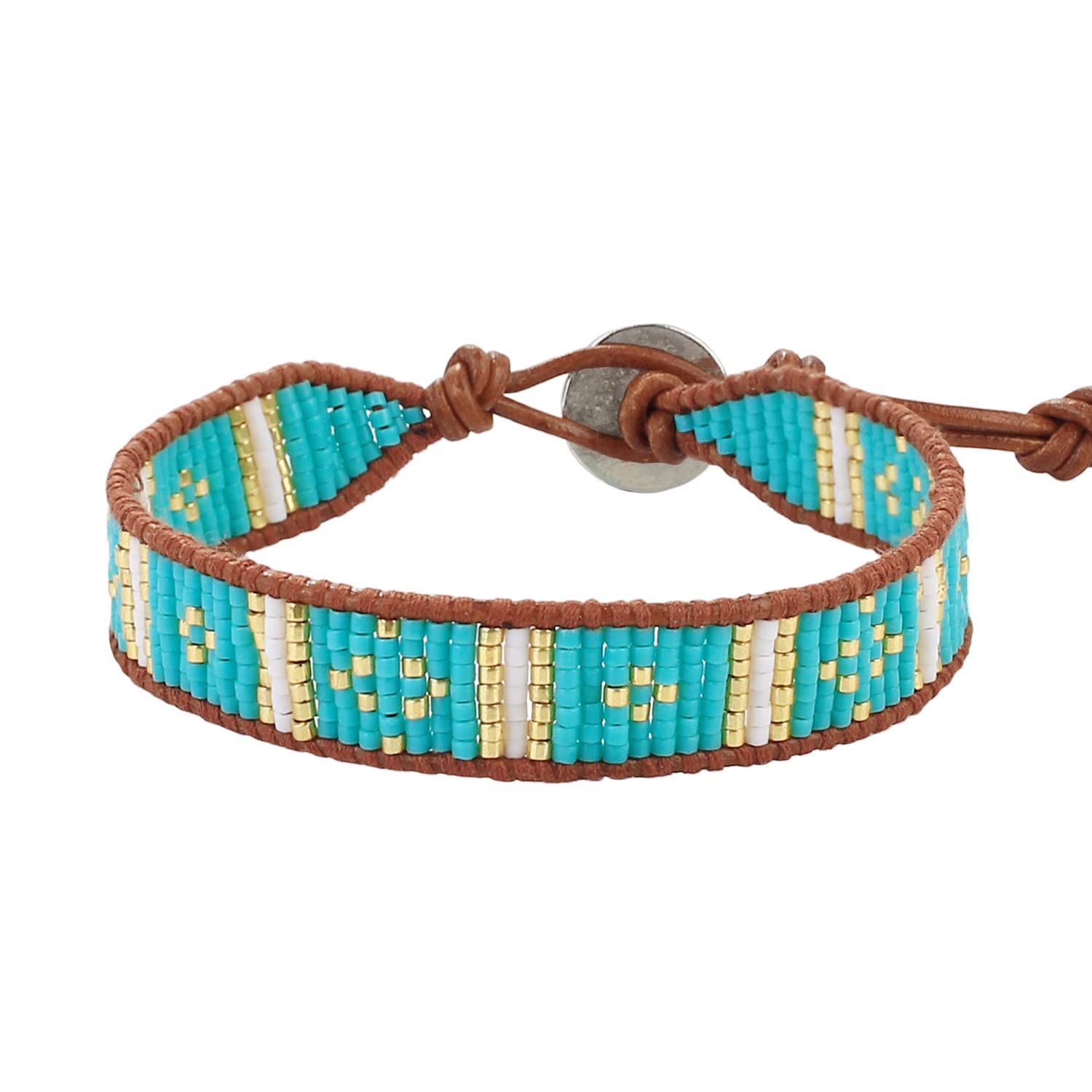 KELITCH New Miyuki Beaded Strand Bracelet - Genuine Leather Wrap Woven Braided Bracelet for Women | Boho Chic Jewelry for Everyday Wear, Parties & Gifts