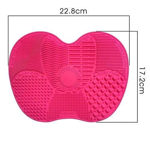 Keskriva Silicone Makeup Brush Cleaner - Double Oval Pattern Cosmetic Brush Scrubber Washing Mat for Spa & Home Use, Portable Makeup Tool (Dark Pink) - Perfect for Cleaning Foundation, Powder, and Eyeshadow Brushes