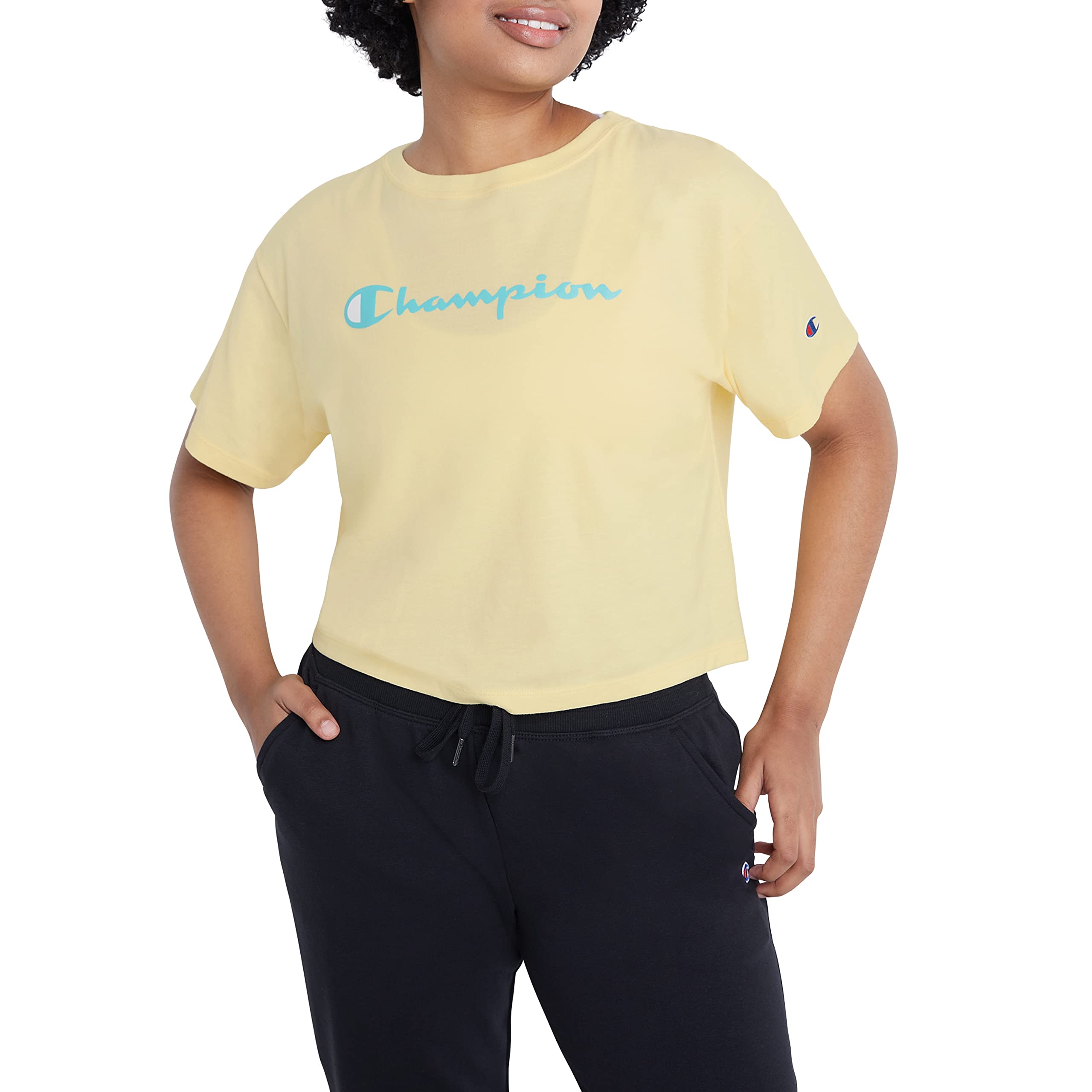 Champion Women's Classic Crop Top Tee Shirts - Soft Comfort Fit Short Sleeve T-Shirt for Casual Wear, Gym, and Everyday Outfits