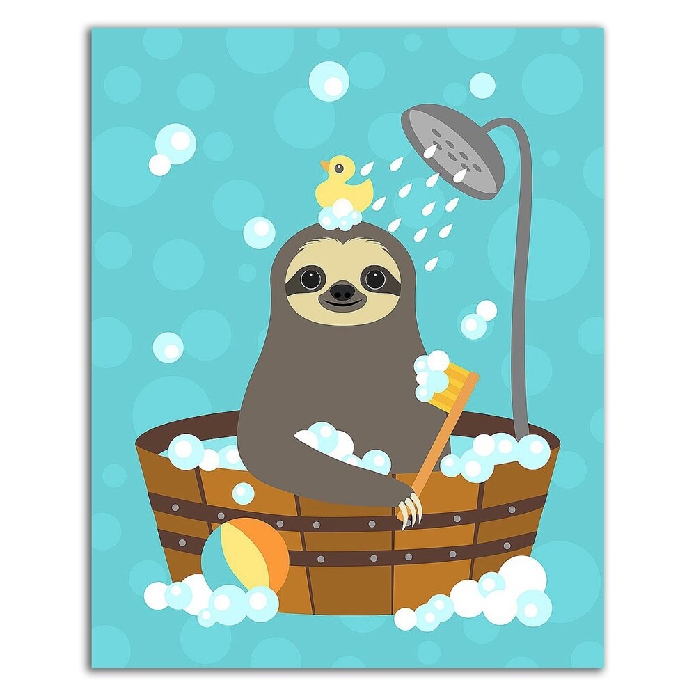 Bathing Sloth Wall Art by Nancy Lee - Premium Canvas Print Ready to Hang - Perfect for Bathroom Decor, Nursery, or Kids Room