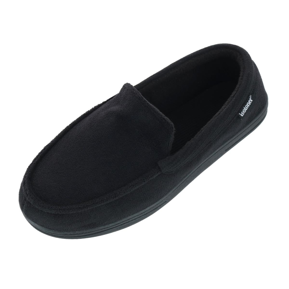 Isotoner Men's Microterry & Waffle Travis Moccasin Slippers - Memory Foam Insole & Durable Rubber Outsole - Cozy House Shoes for Indoor Comfort & Relaxation