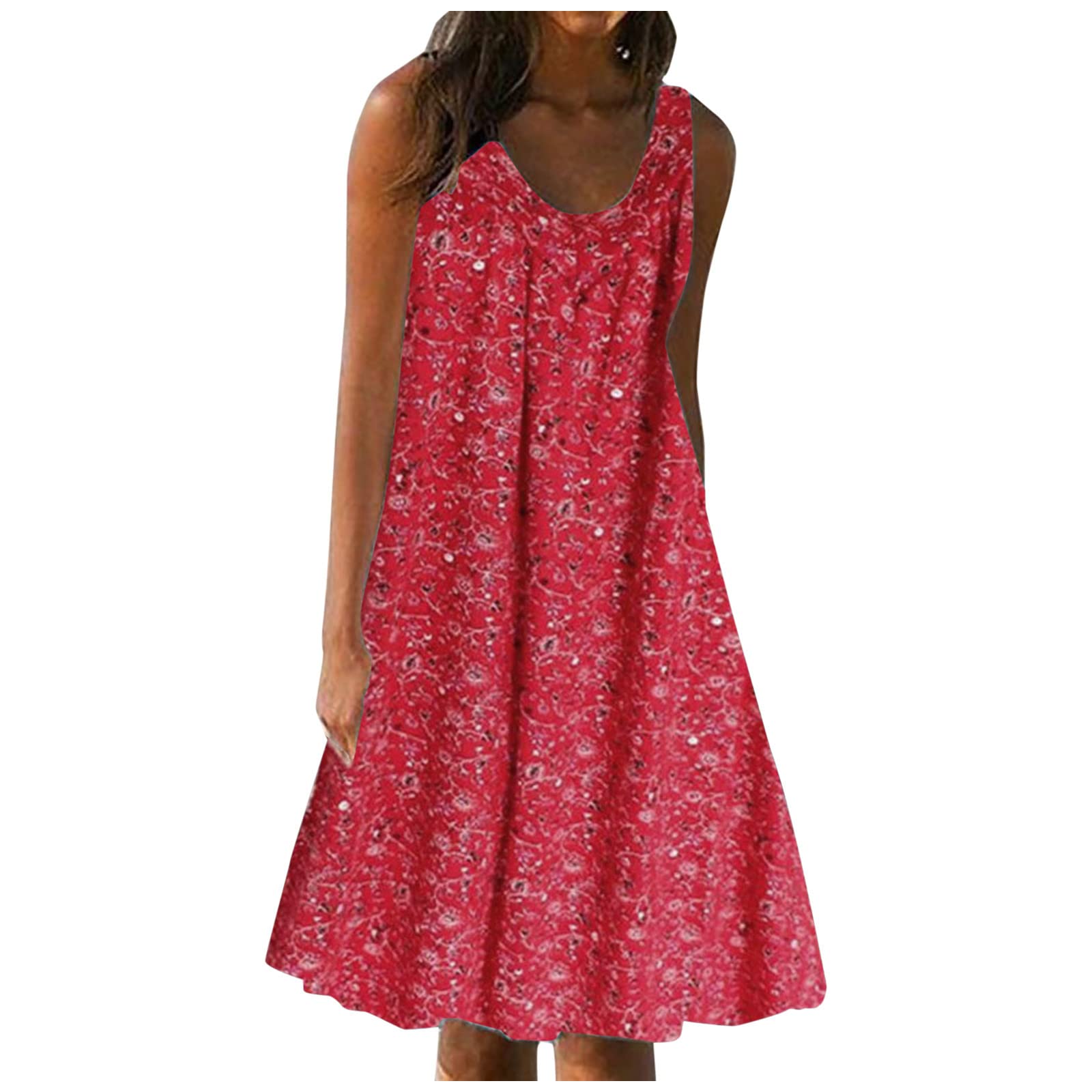 Women's Casual Summer Mini Sun Dress - Sleeveless O-Neck Beach Gown in Plus Size | Flowy Solid Color Dress for Vacation, Pool Party & Outdoor Activities