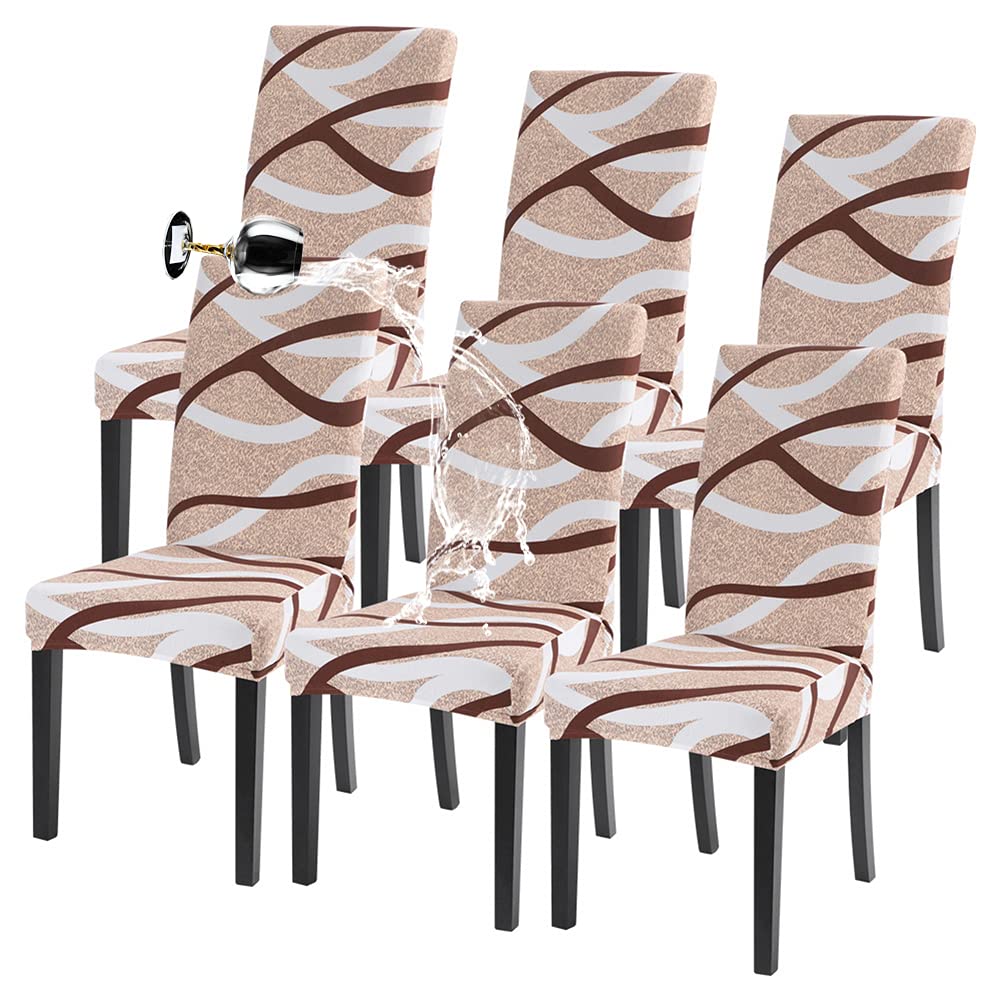 Waterproof Dining Room Chair Covers Set of 6 - Stretchable Parsons Chair Slipcovers, Washable & Removable Kitchen Chair Protectors for Home, Hotel & Banquet (Khaki) | Perfect for Everyday Use, Parties & Spill Protection