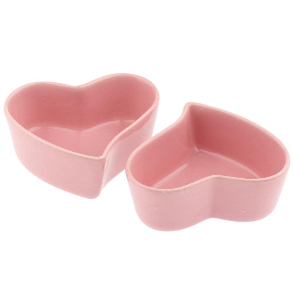UJEAVETTE Small Ceramic Pet Bowl Set - 1 Pair Heart-Shaped Feeding Dishes for Hamsters, Rabbits & Small Animals | Durable Pink Food & Water Bowls for Cage, Hutch or Playpen Use