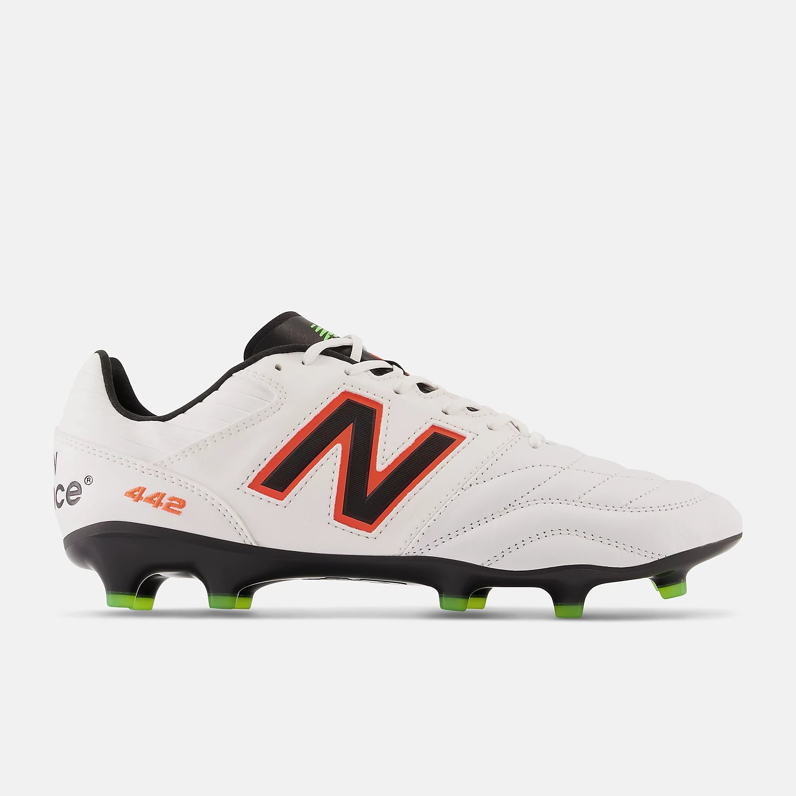 New Balance 442 v2 Pro FG Soccer Cleats - White/Neon Dragonfly - Men's Firm Ground Football Boots for Training & Matches