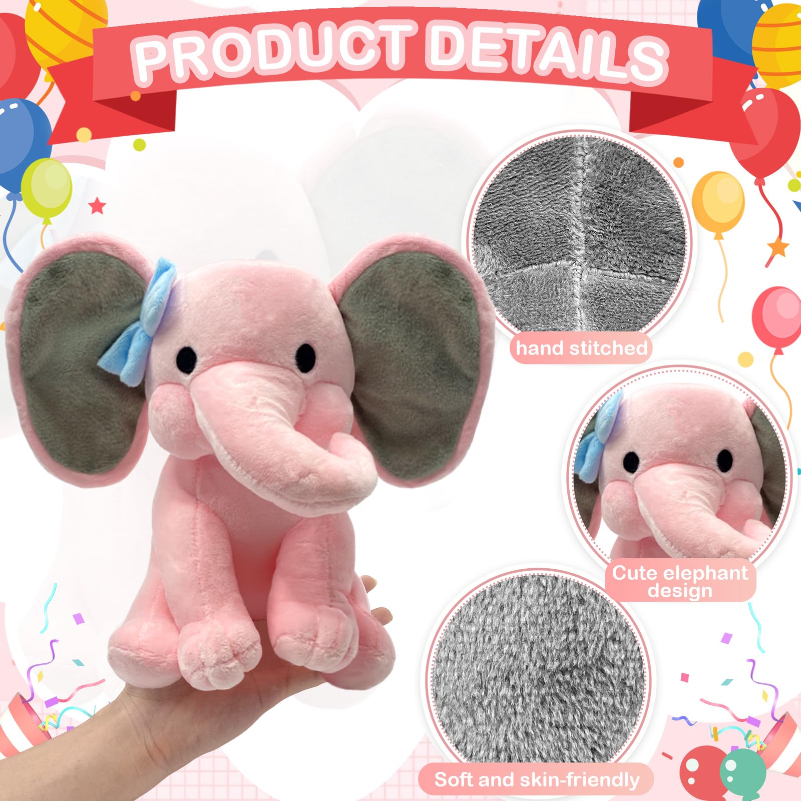 Baby Shower Elephant Diaper Cake Decorations Kit - Baby Shower Supplies for Girls with Grosgrain Ribbon, Plush Elephant & Gender Reveal Cards (Diapers Not Included) | Perfect for Gender Reveal Parties & Newborn Celebrations