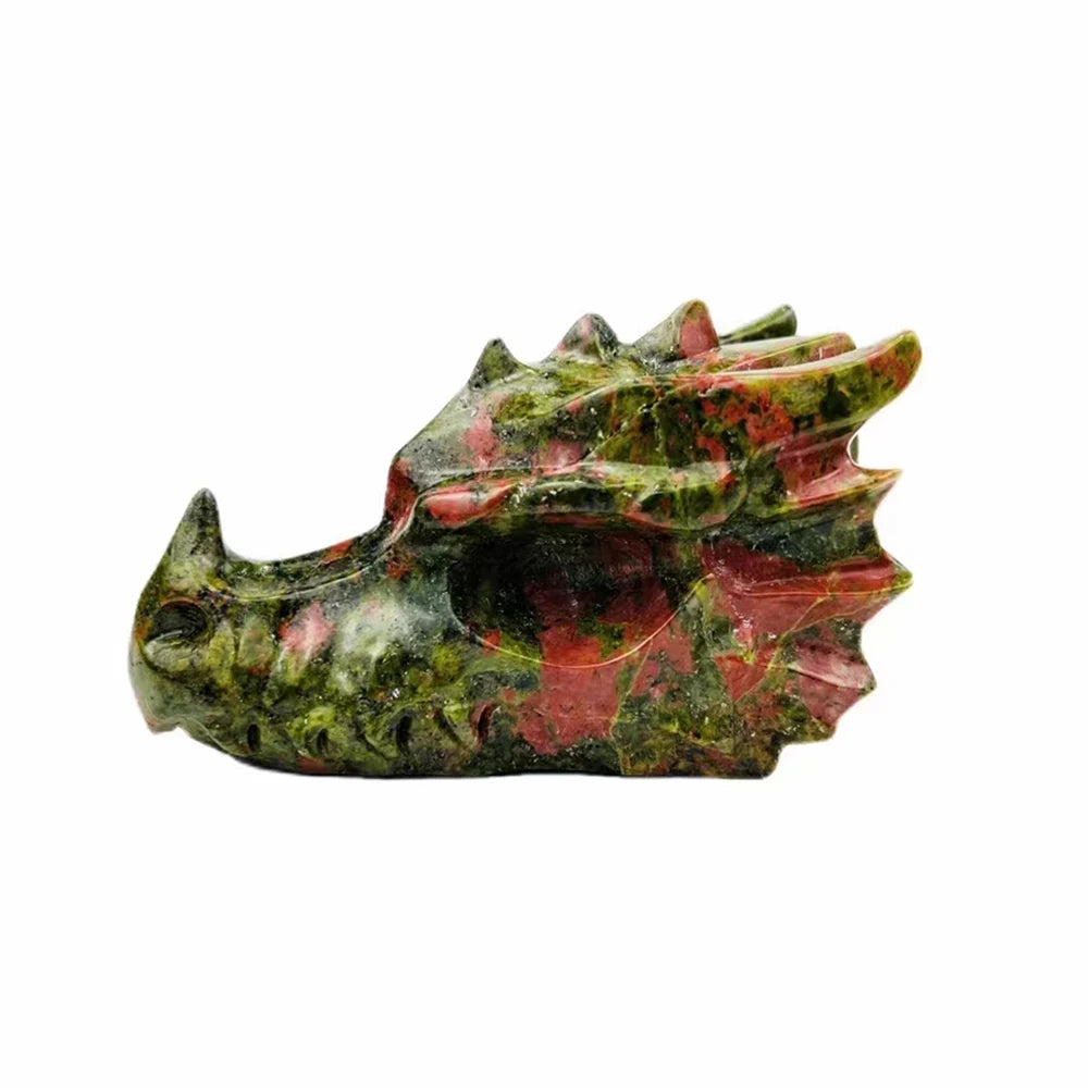 Custom Natural Crystal Dragon Skull Sculpture - Handcrafted Unakite Reiki Healing Stone for Men, Home Decor, Meditation Gifts & Spiritual Collection (Perfect for Feng Shui, Yoga Spaces & Man Cave Decor)