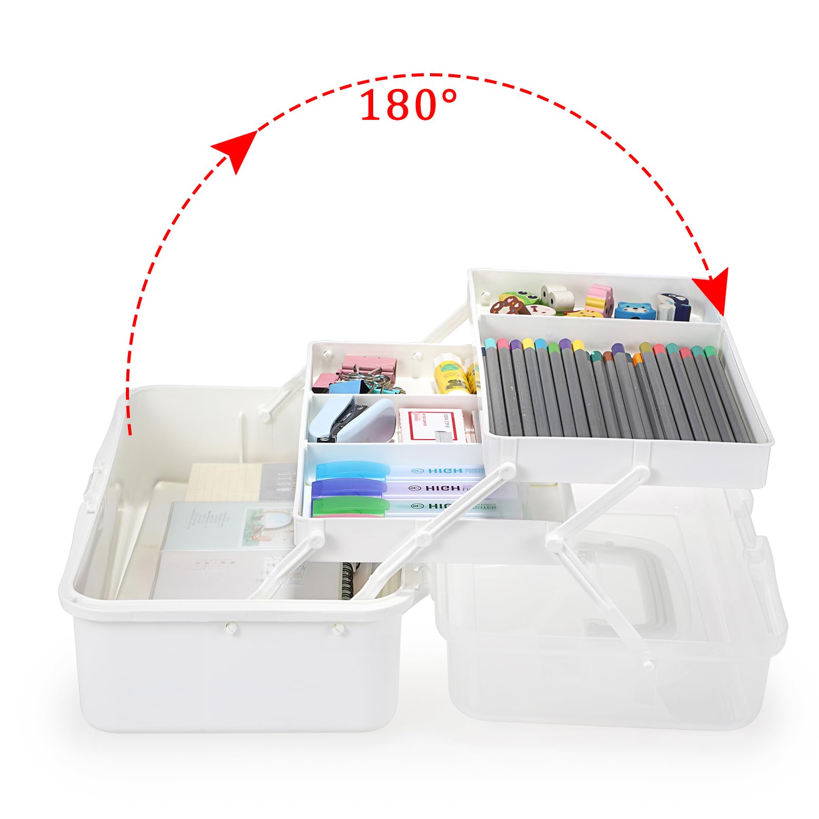 BTSKY 3-Layer Plastic Storage Box with Adjustable Dividers - Portable Craft Organizer for Art Supplies, Sewing Kits, Medicine & Home Organization (Beige White) | Perfect for Artists, Crafters & Home Storage Solutions