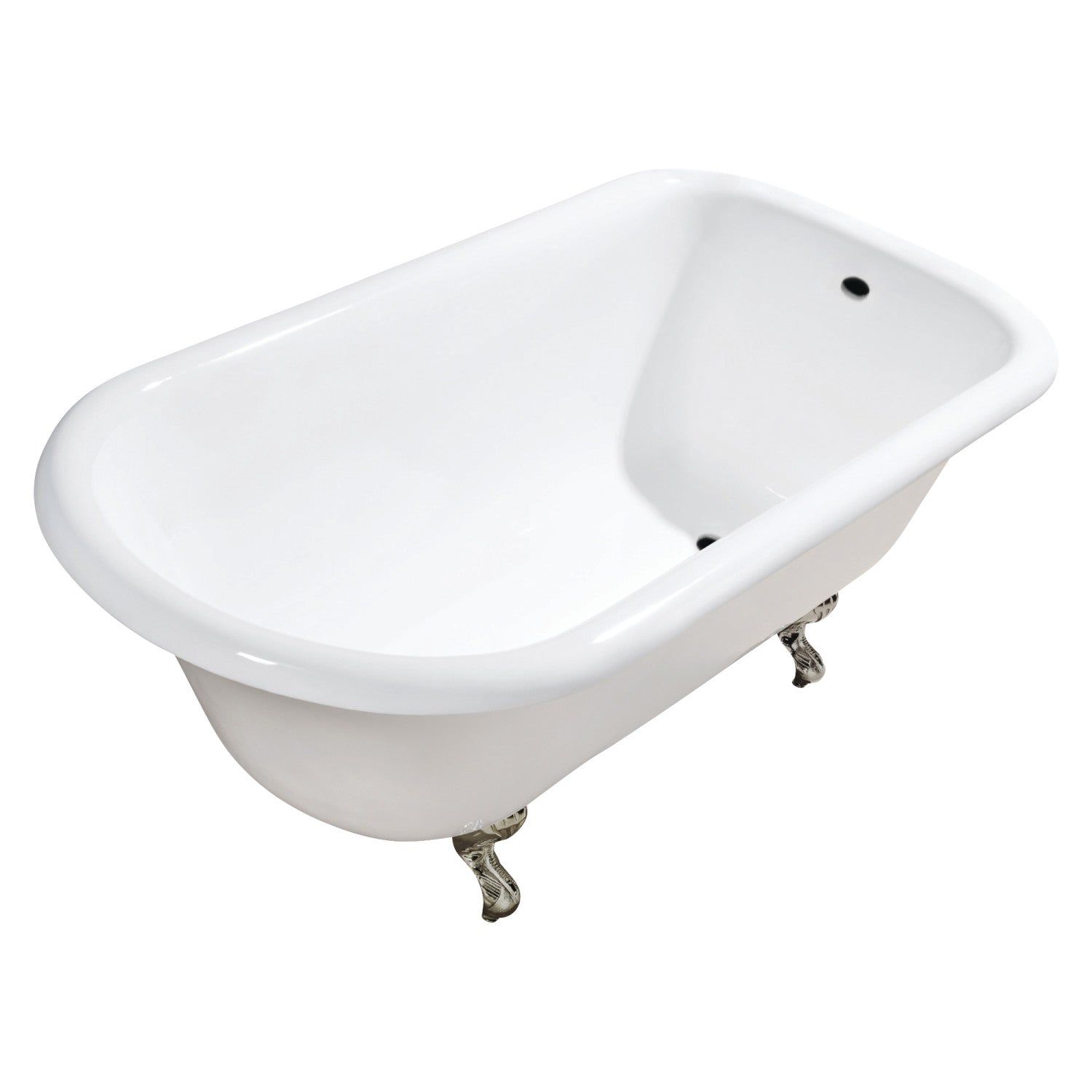 48 Inch White Cast Iron Clawfoot Bathtub with Flat Rim & Roll Top - Aqua Eden VCTND483117W8 (No Faucet Drillings, Brushed Nickel Finish) | Vintage Style Freestanding Tub for Bathroom Remodel & Spa Retreat