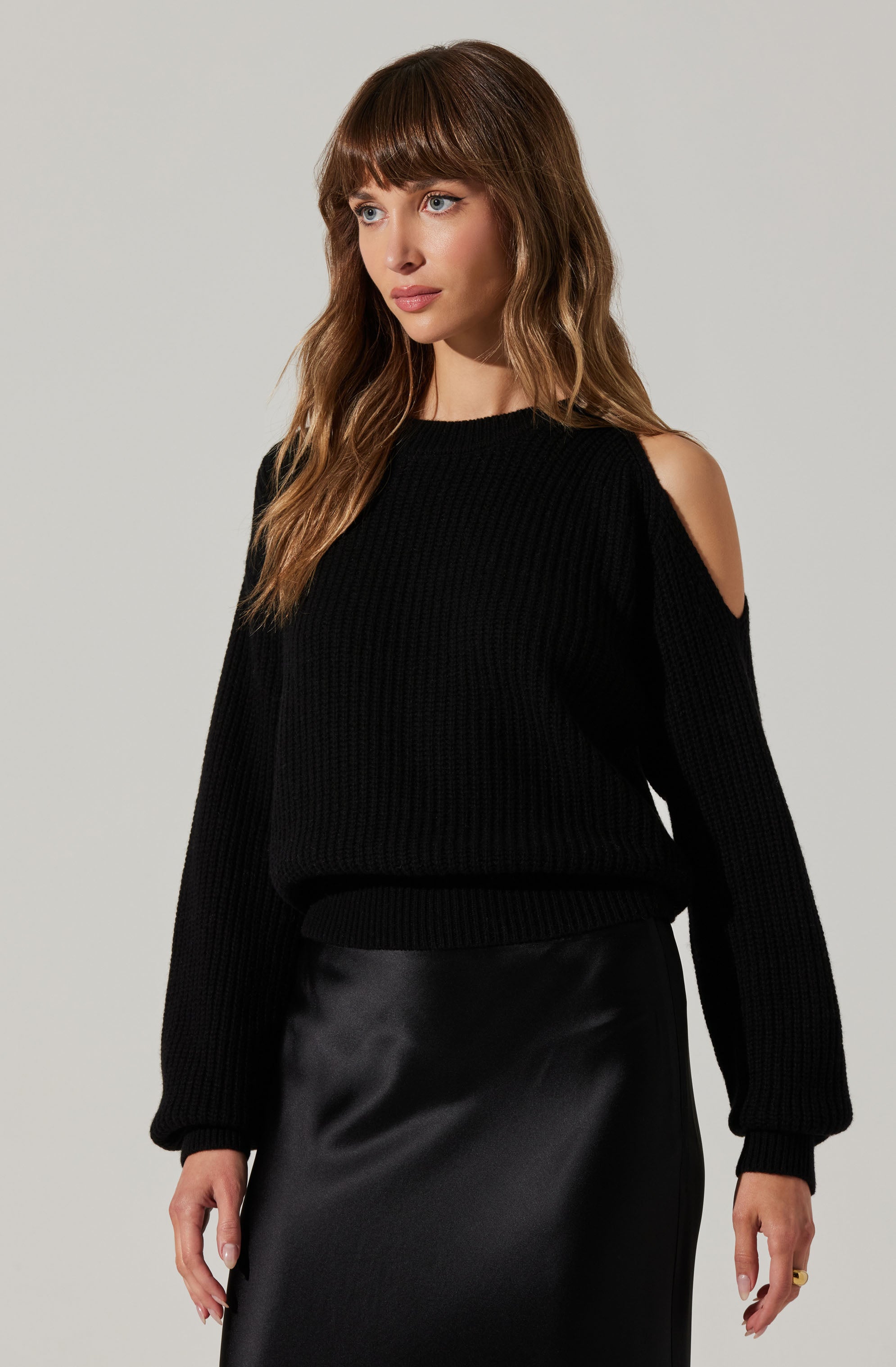 Millicent Women's Ribbed Cold Shoulder Sweater - Soft Knit Pullover for Fall & Winter - Casual Chic Tops for Outings & Date Nights