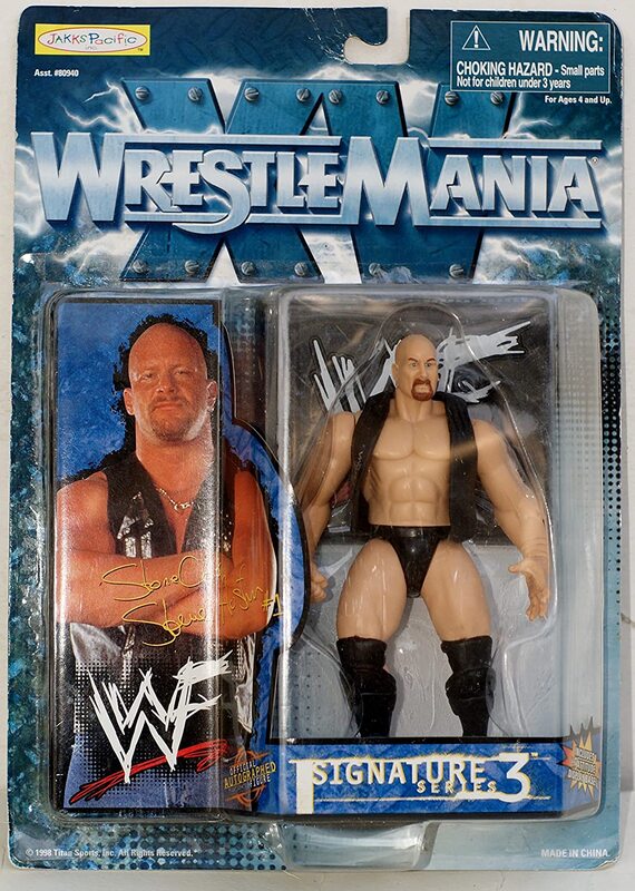 1999 WWF Jakks Pacific Signature Series 3 Stone Cold Steve Austin Wrestling Action Figure - Collectible Toy for WWE Fans, Display & Play Scenes