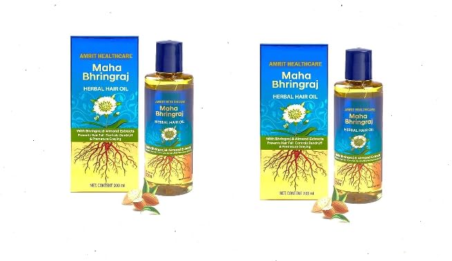 Amrit Healthcare Maha Bhringraj Herbal Hair Oil - 200ml (Pack of 2) | Natural Hair Growth Treatment for Thicker Hair, Reduces Hair Fall & Dandruff | Perfect for Daily Scalp Massage & Ayurvedic Hair Care Routine